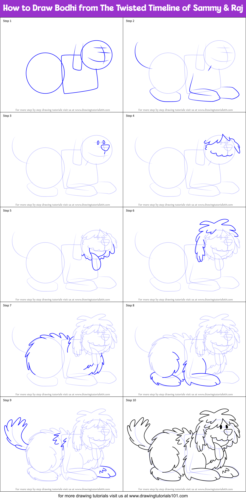 How to Draw Bodhi from The Twisted Timeline of Sammy & Raj Printable Step by Step