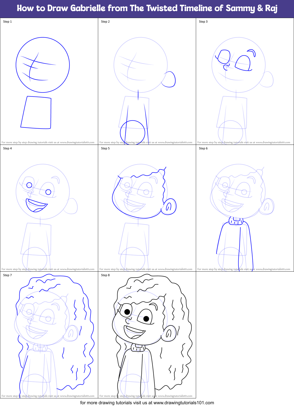 How to Draw Gabrielle from The Twisted Timeline of Sammy & Raj Printable Step by Step