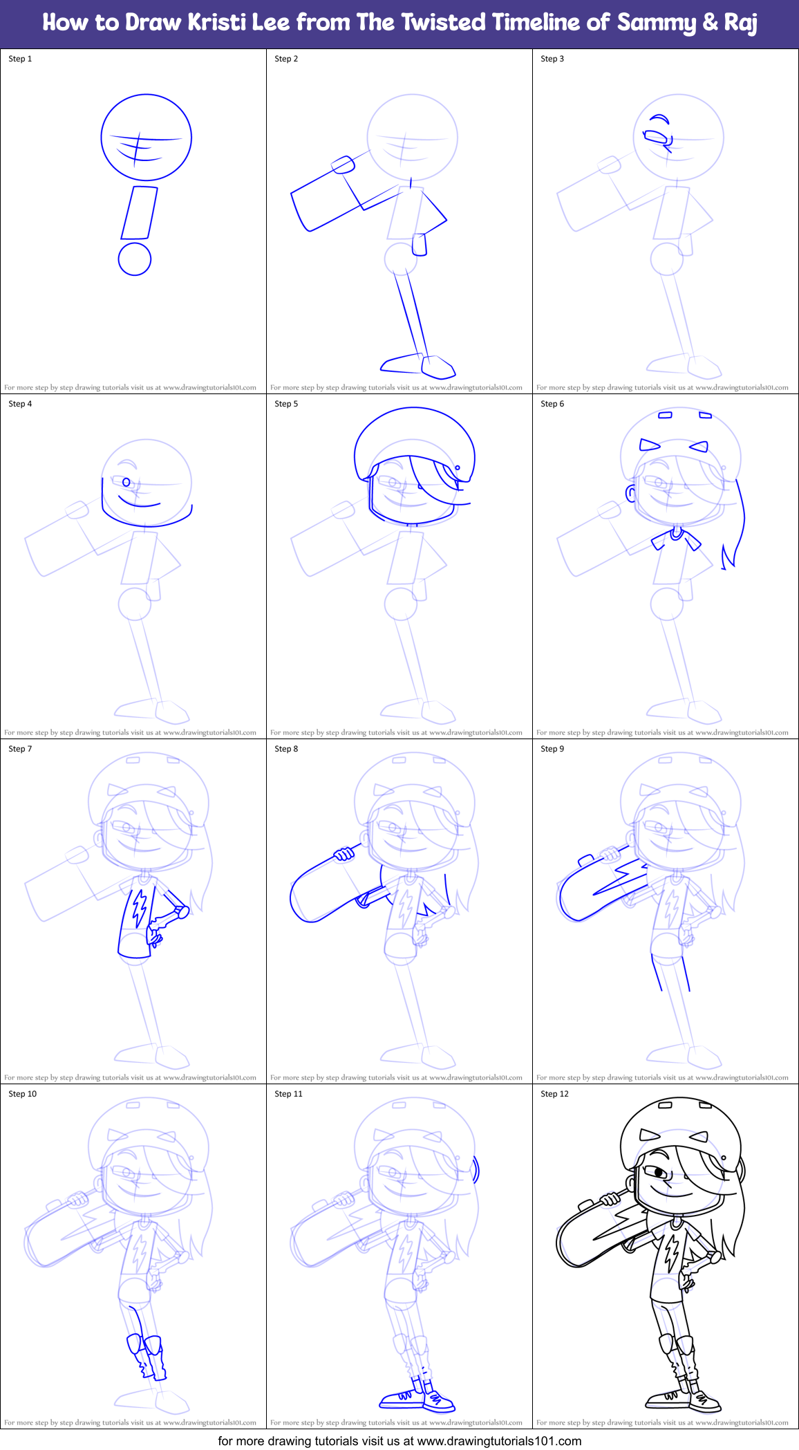 How to Draw Kristi Lee from The Twisted Timeline of Sammy & Raj Printable Step by Step
