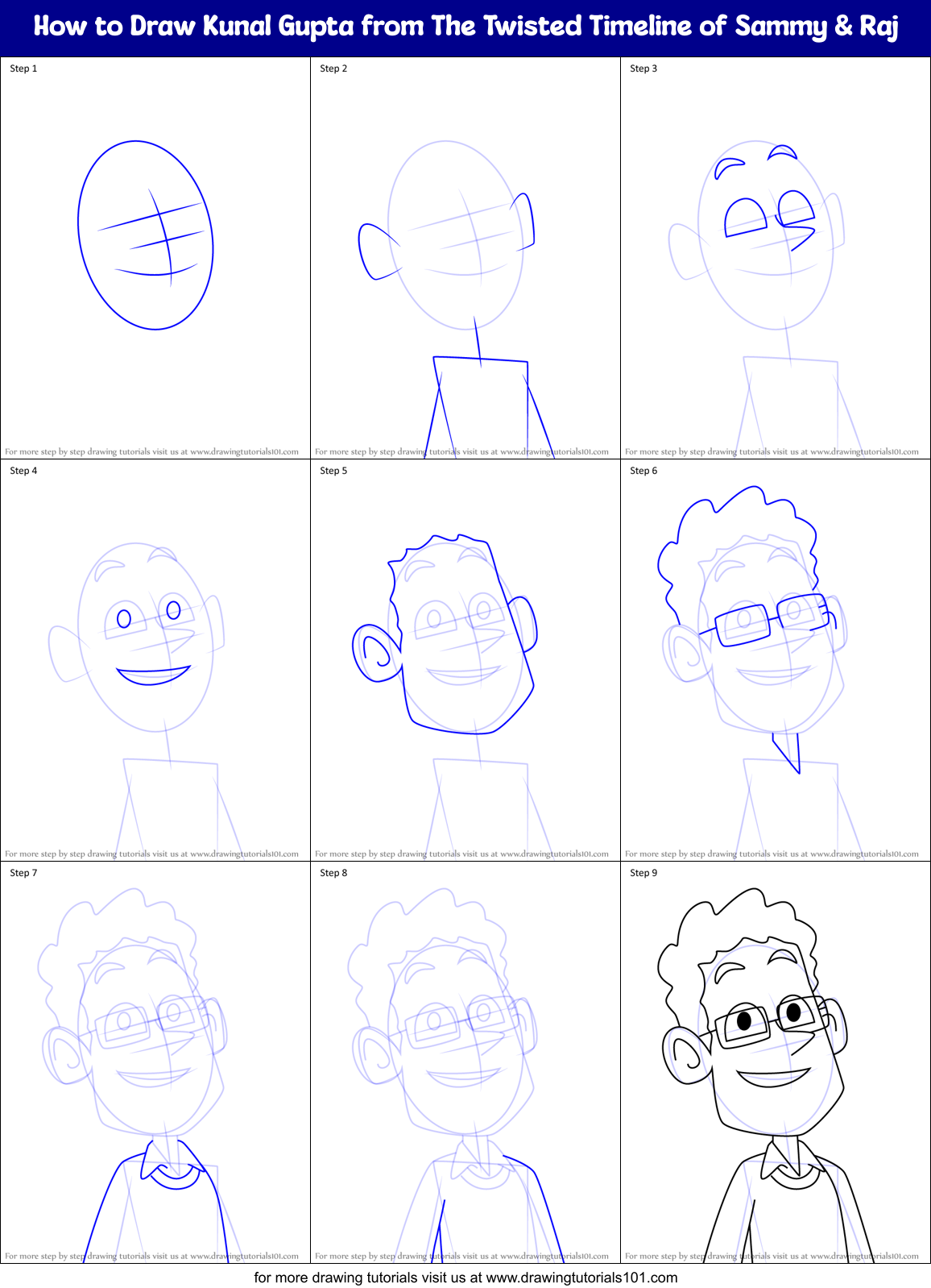 How to Draw Kunal Gupta from The Twisted Timeline of Sammy & Raj Printable Step by Step