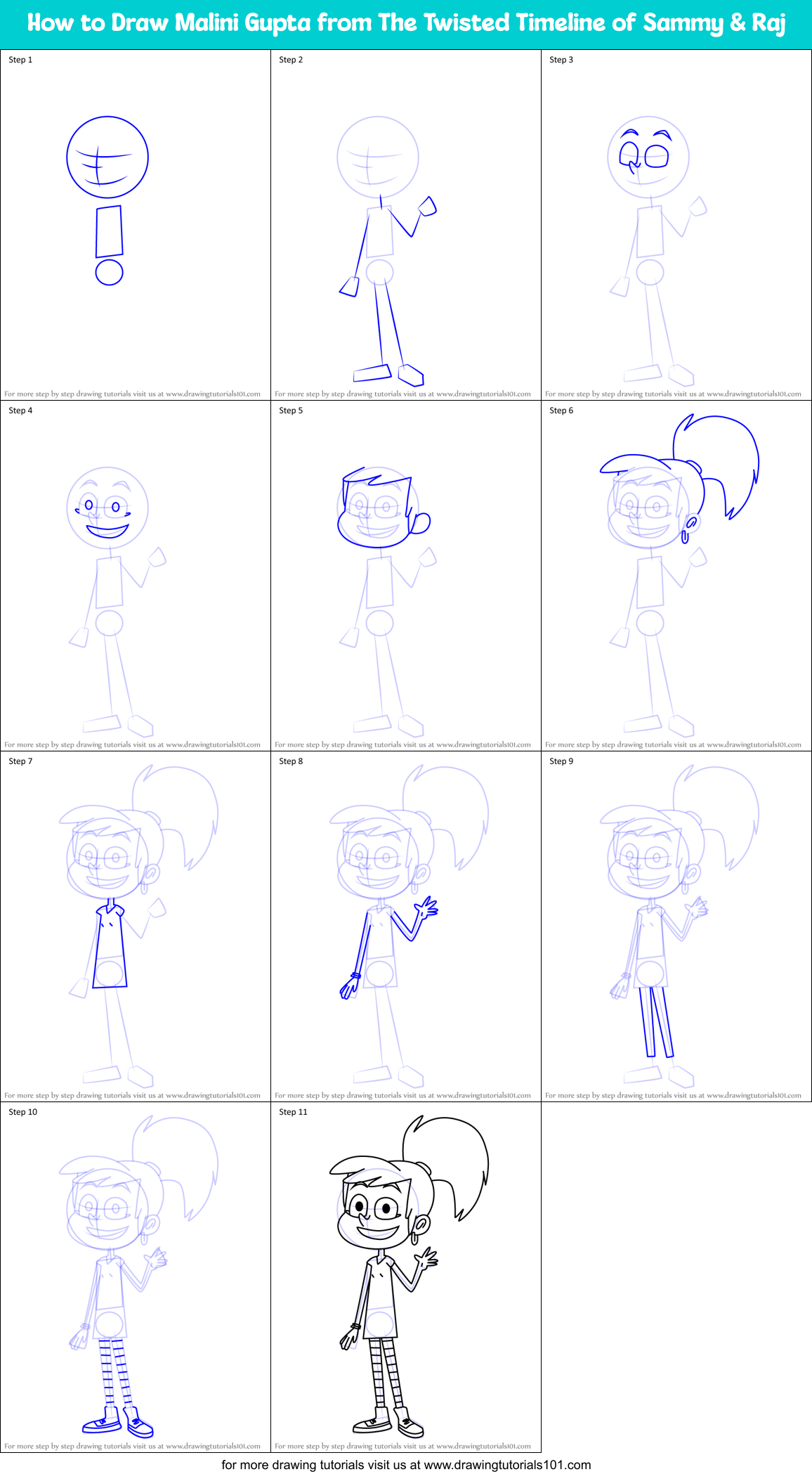 How to Draw Malini Gupta from The Twisted Timeline of Sammy & Raj Printable Step by Step