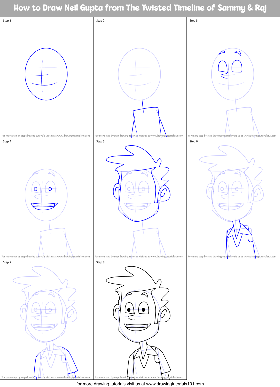 How to Draw Neil Gupta from The Twisted Timeline of Sammy & Raj Printable Step by Step