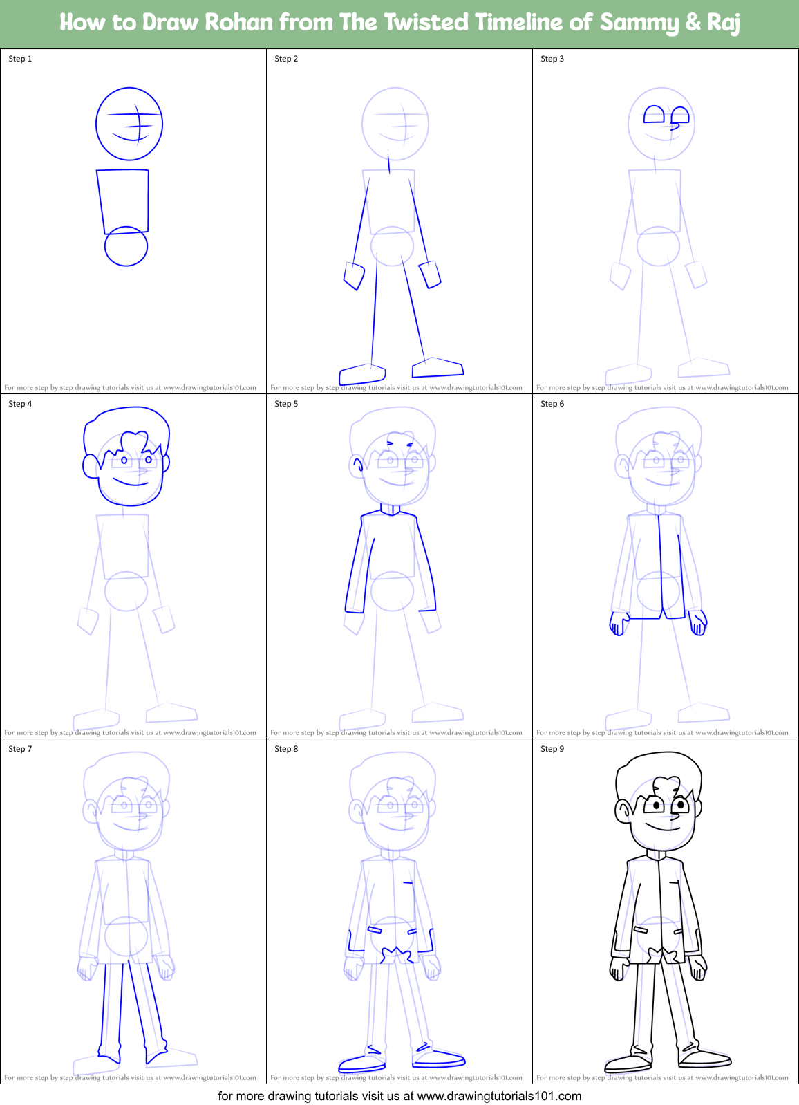 How to Draw Rohan from The Twisted Timeline of Sammy & Raj Printable Step by Step