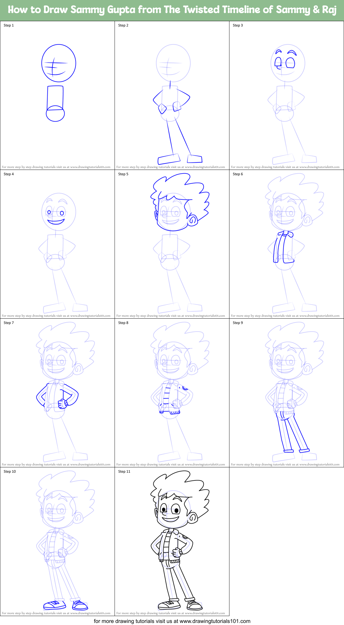 How to Draw Sammy Gupta from The Twisted Timeline of Sammy & Raj Printable Step by Step
