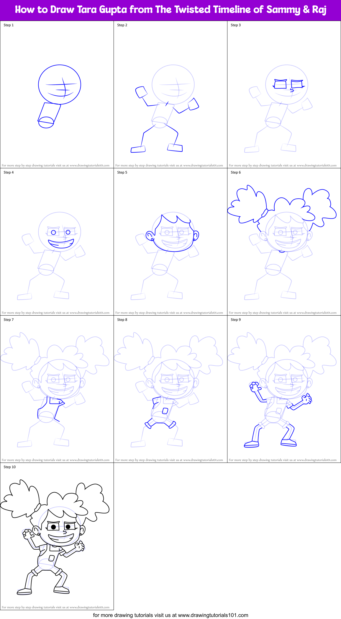 How to Draw Tara Gupta from The Twisted Timeline of Sammy & Raj Printable Step by Step