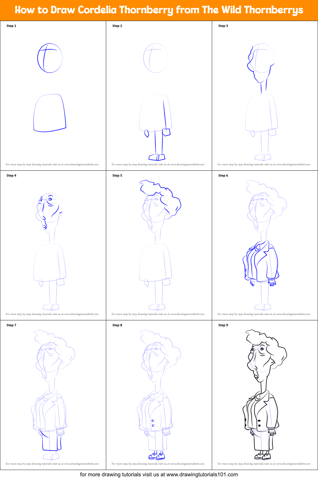 How to Draw Cordelia Thornberry from The Wild Thornberrys Printable Step by Step
