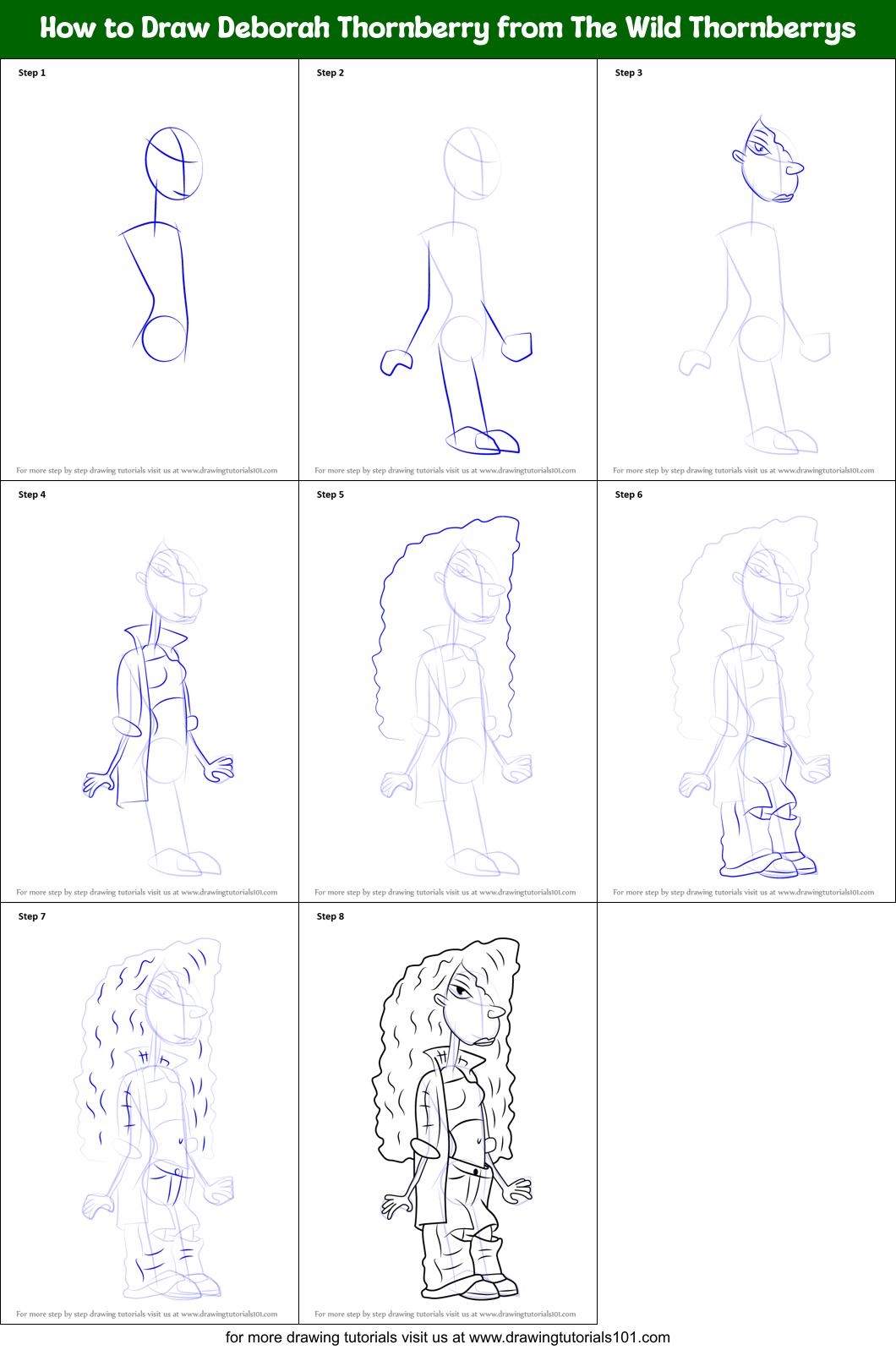 How to Draw Deborah Thornberry from The Wild Thornberrys Printable Step by Step