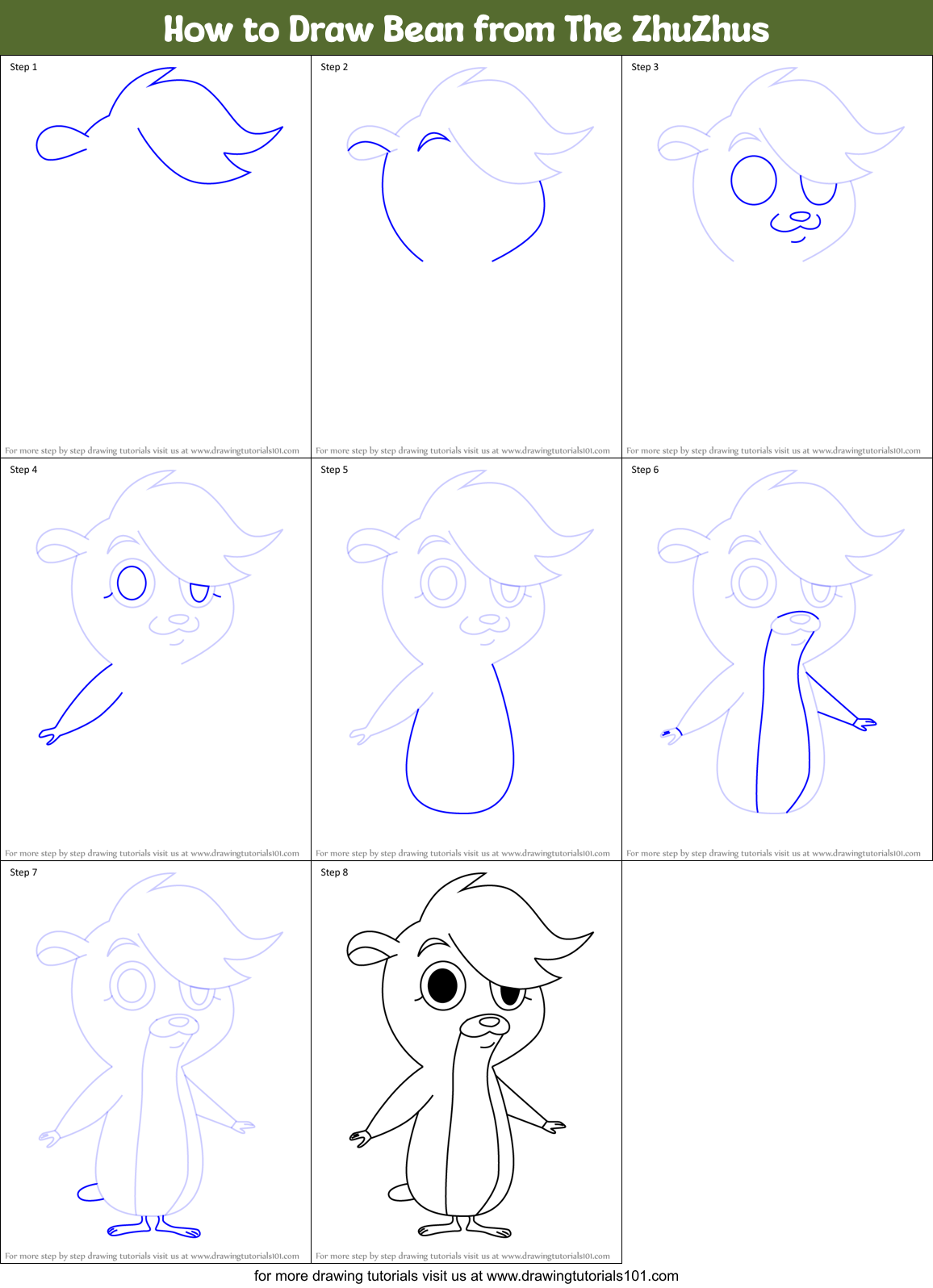 How to Draw Bean from The ZhuZhus Printable Step by Step