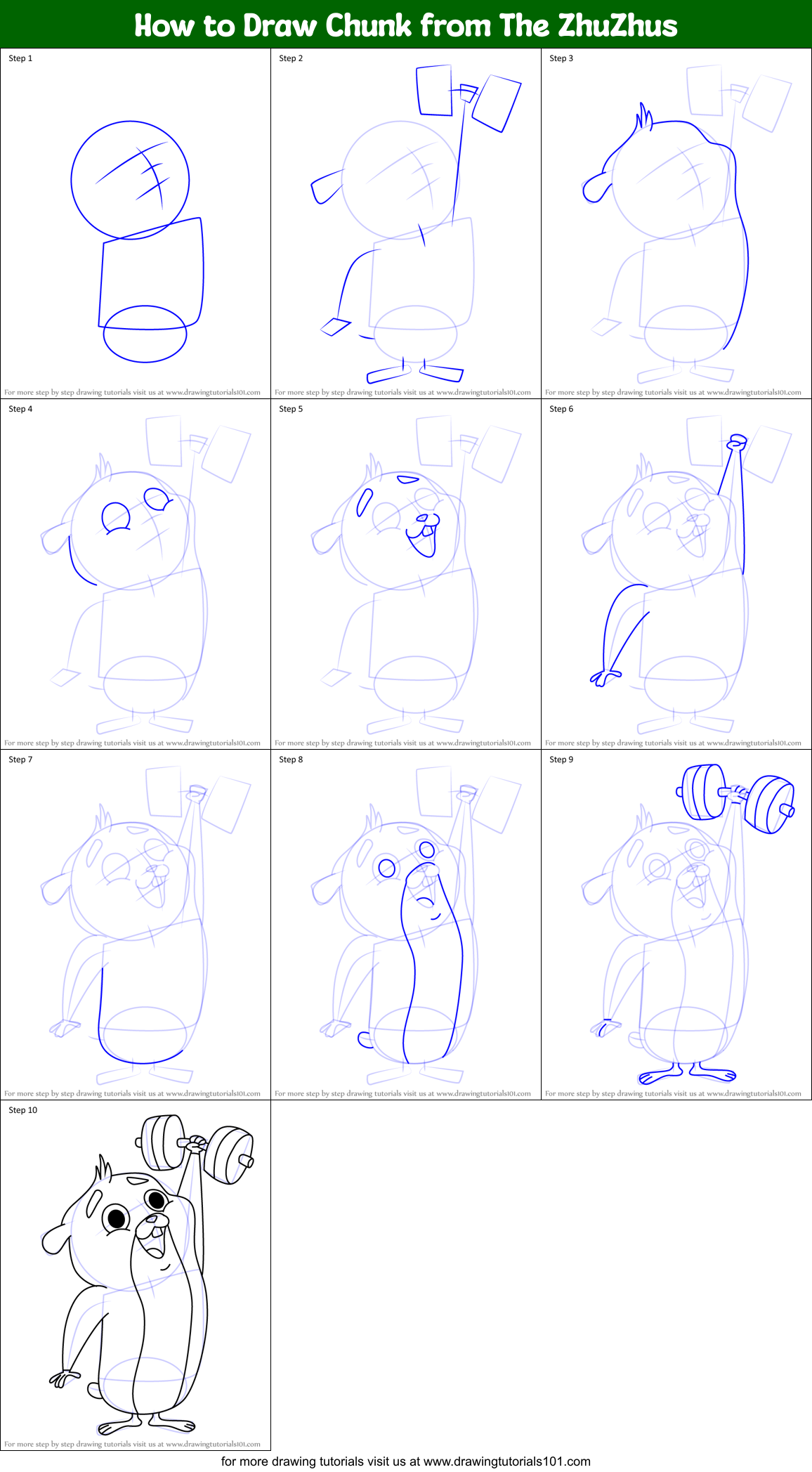 How to Draw Chunk from The ZhuZhus Printable Step by Step