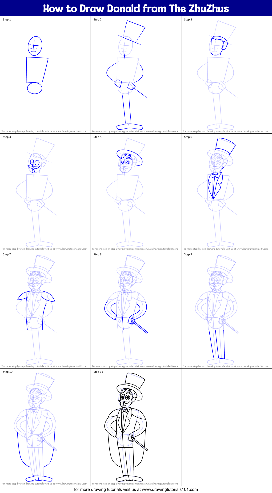How to Draw Donald from The ZhuZhus Printable Step by Step