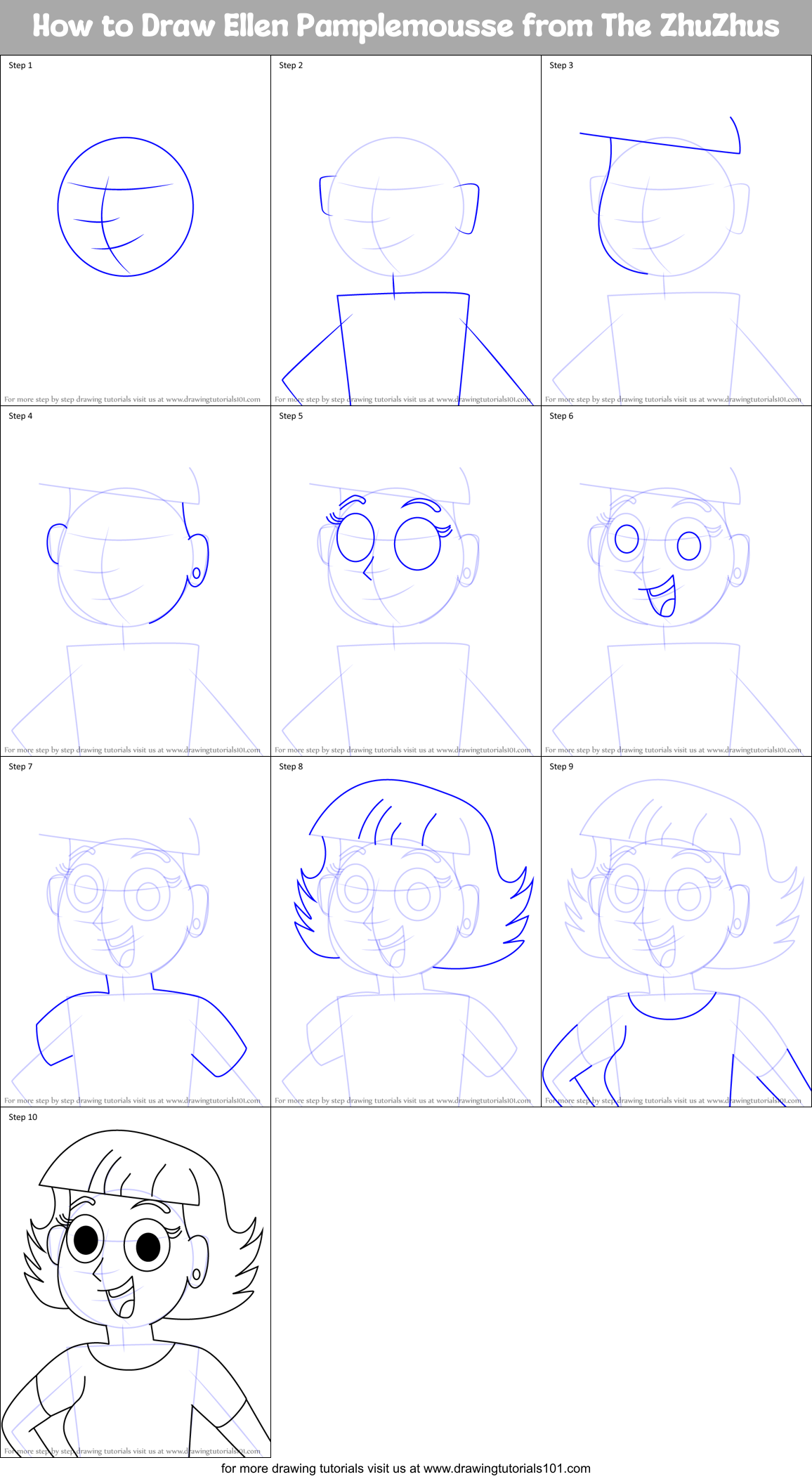 How to Draw Ellen Pamplemousse from The ZhuZhus Printable Step by Step