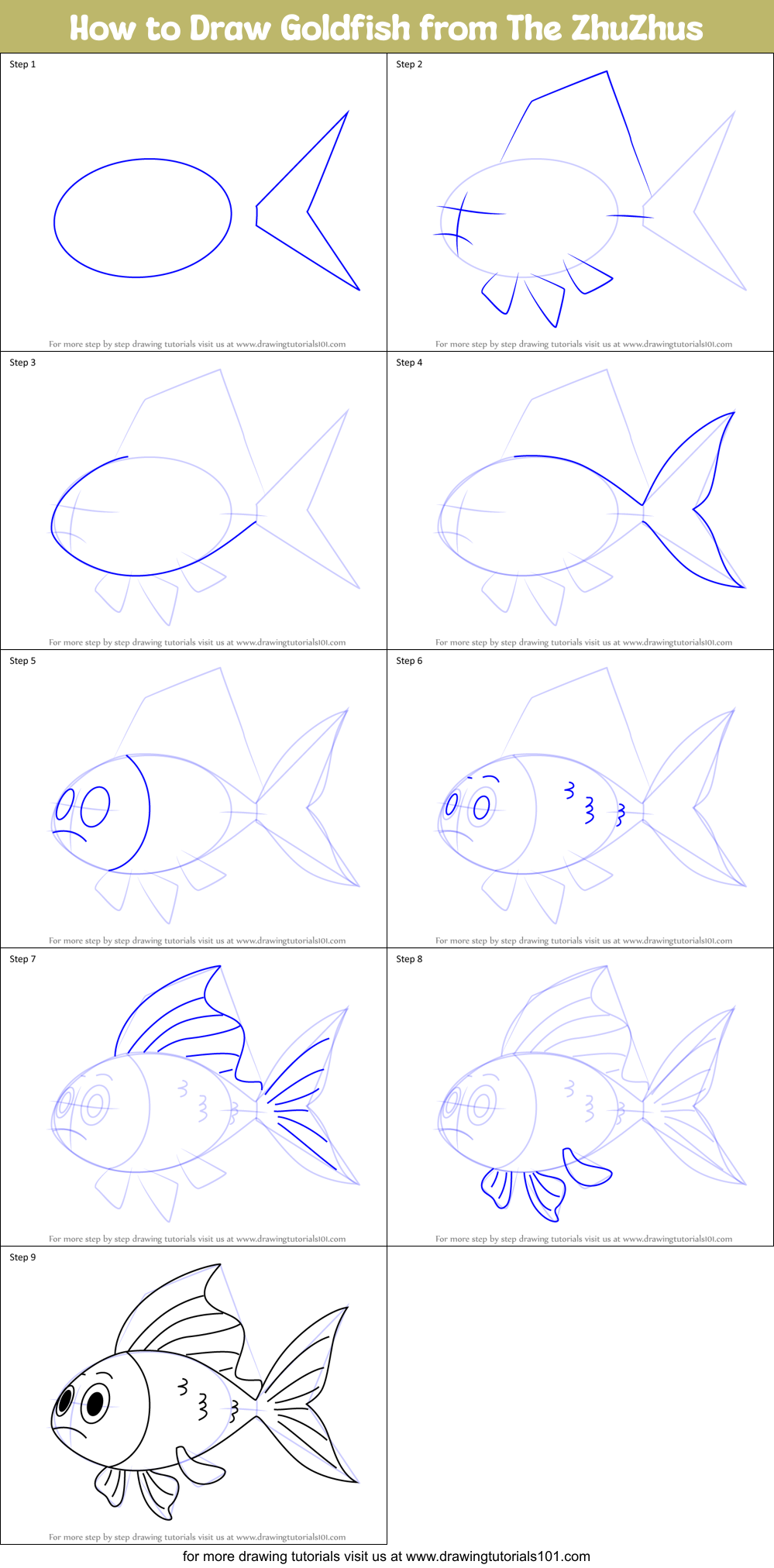 How to Draw Goldfish from The ZhuZhus Printable Step by Step
