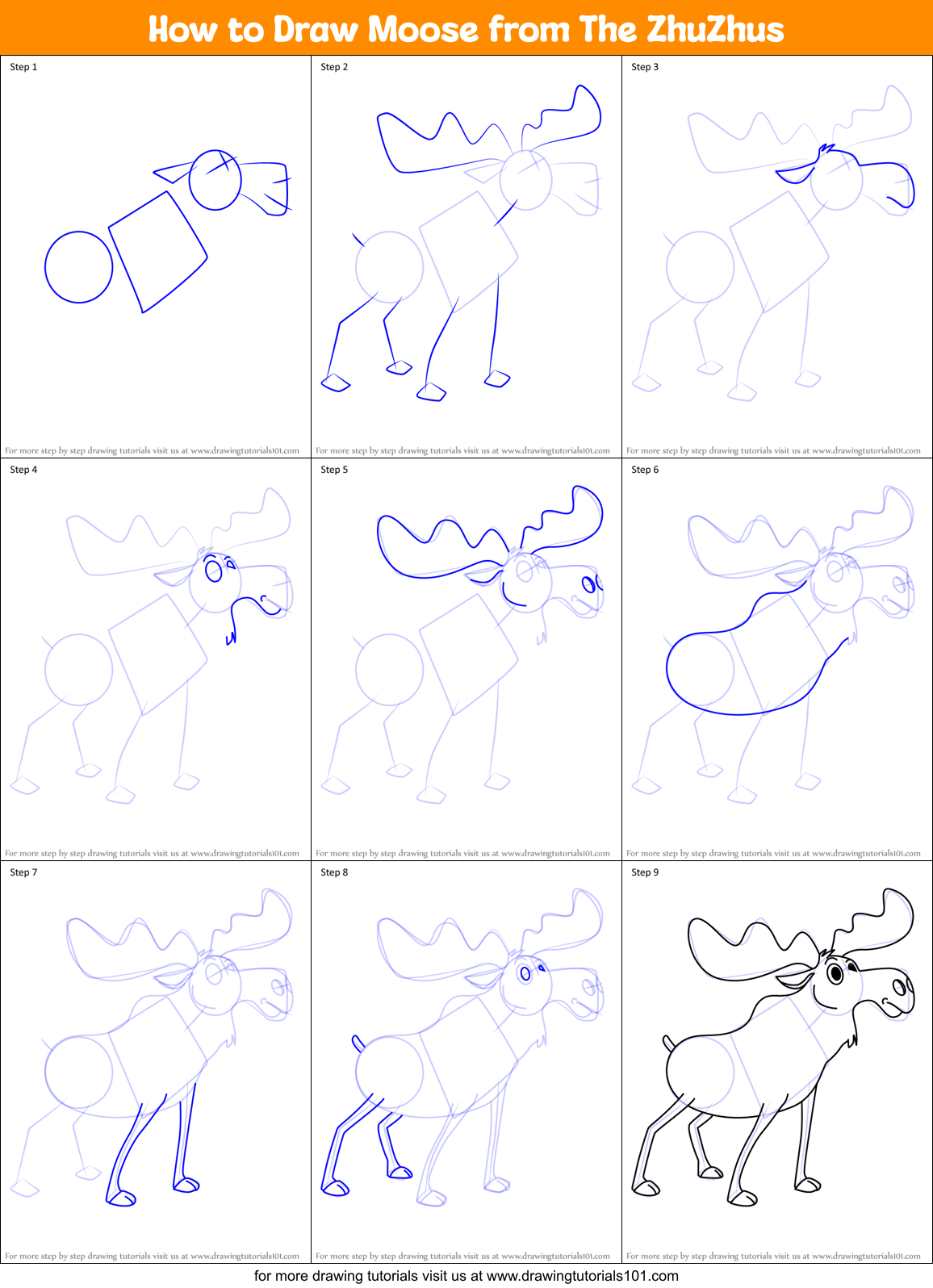 How to Draw Moose from The ZhuZhus Printable Step by Step