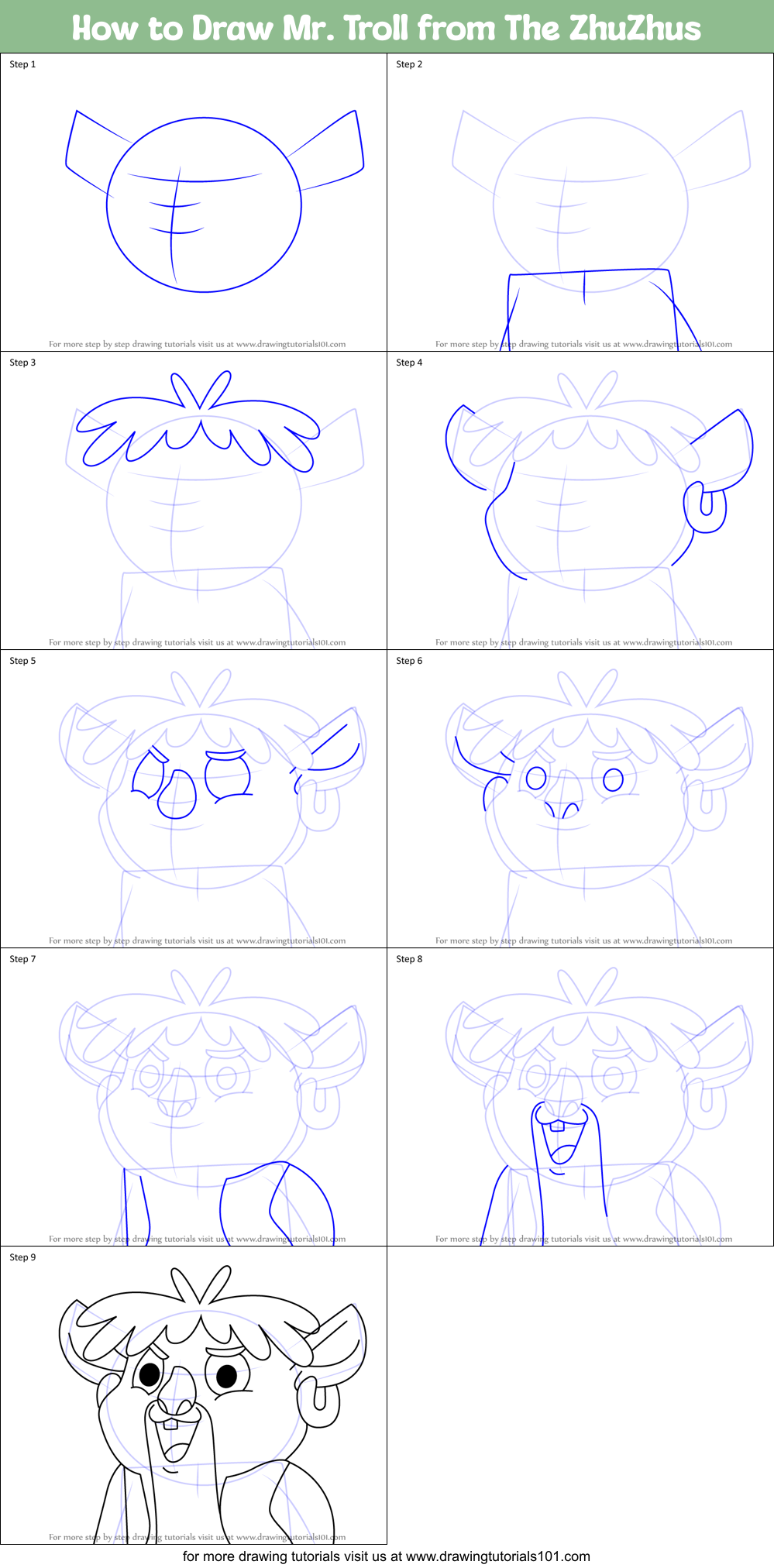 How to Draw Mr. Troll from The ZhuZhus Printable Step by Step