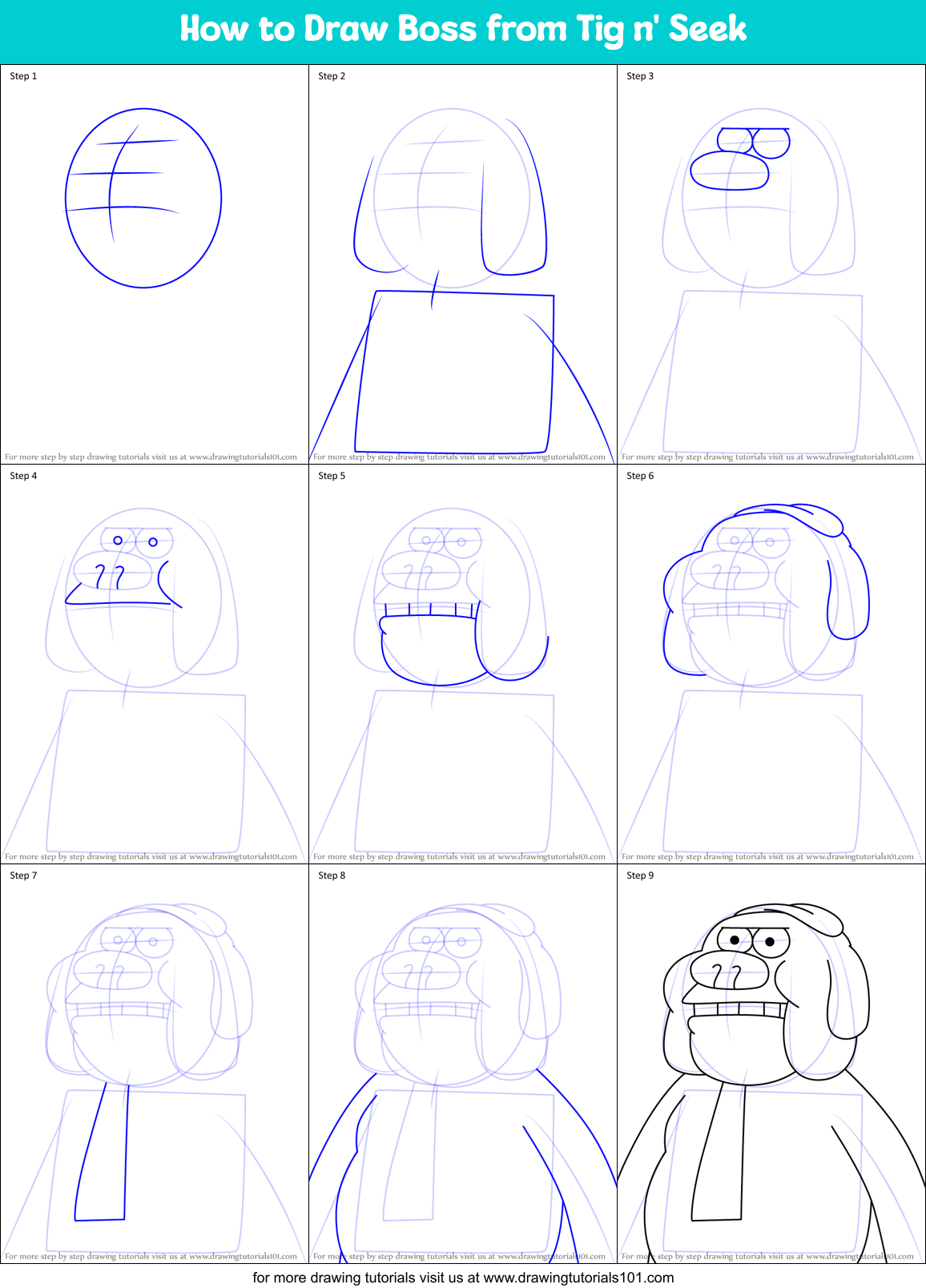 How to Draw Boss from Tig n' Seek Printable Step by Step