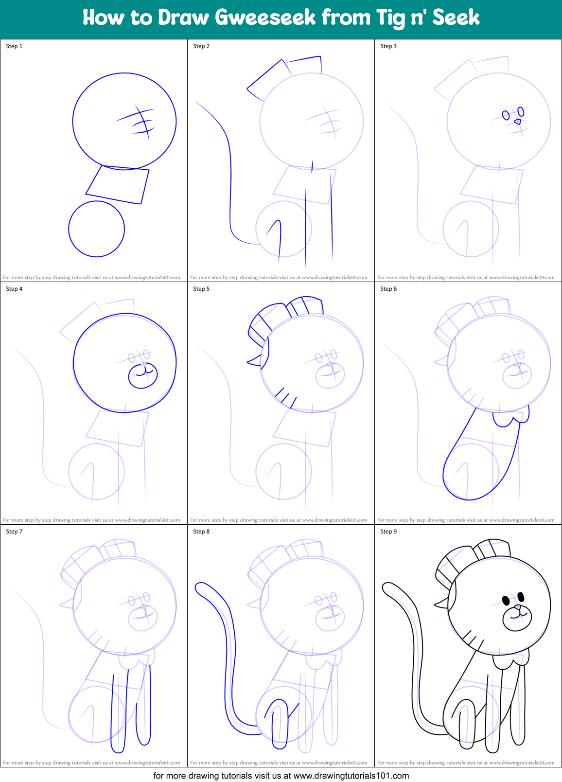How to Draw Gweeseek from Tig n' Seek Printable Step by Step