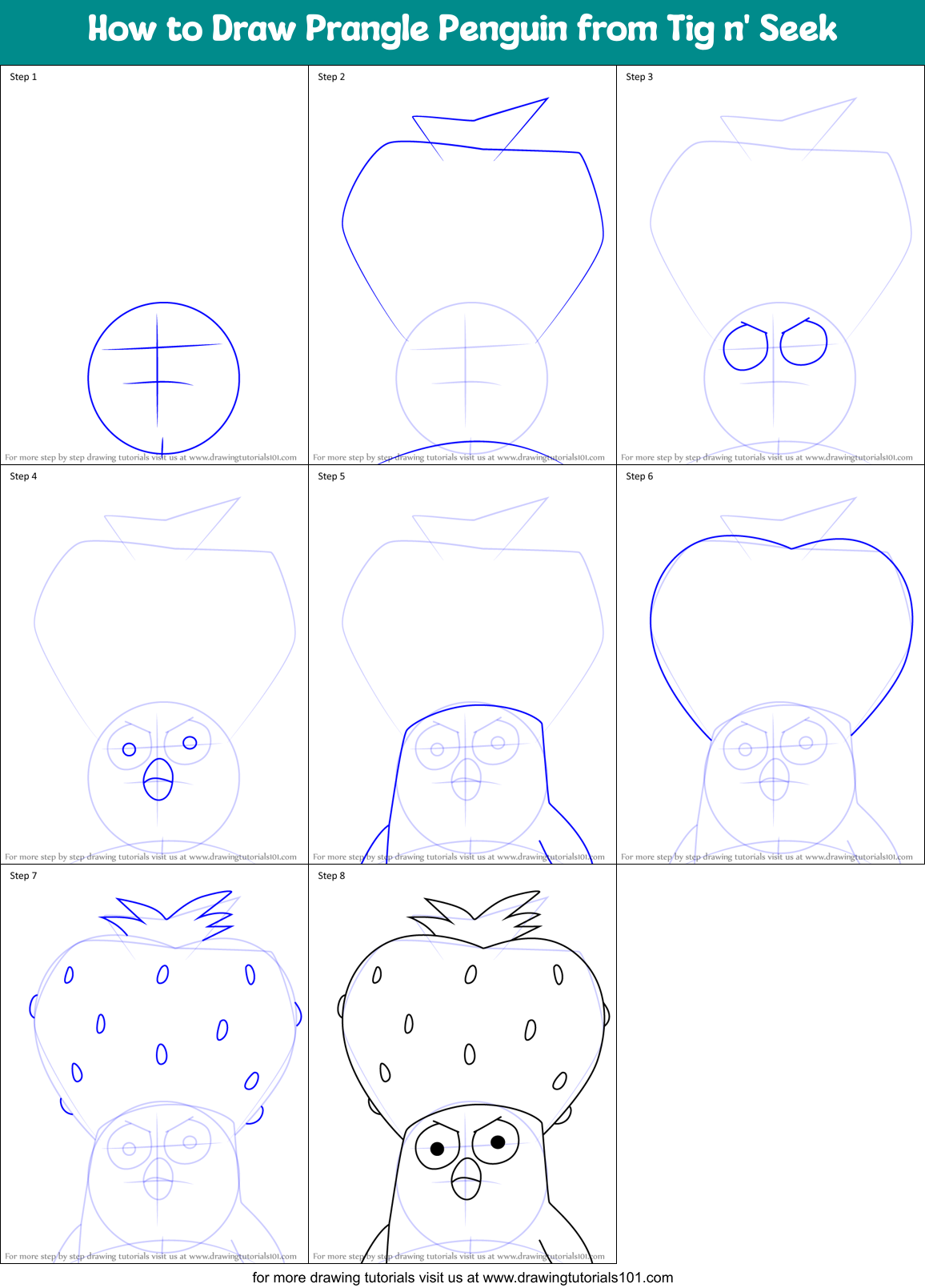 How to Draw Prangle Penguin from Tig n' Seek Printable Step by Step