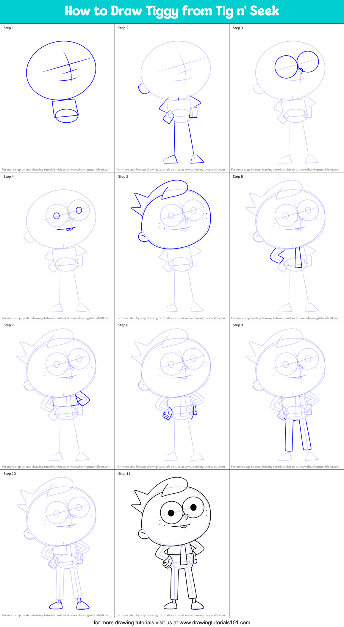 How to Draw Tiggy from Tig n' Seek Printable Step by Step