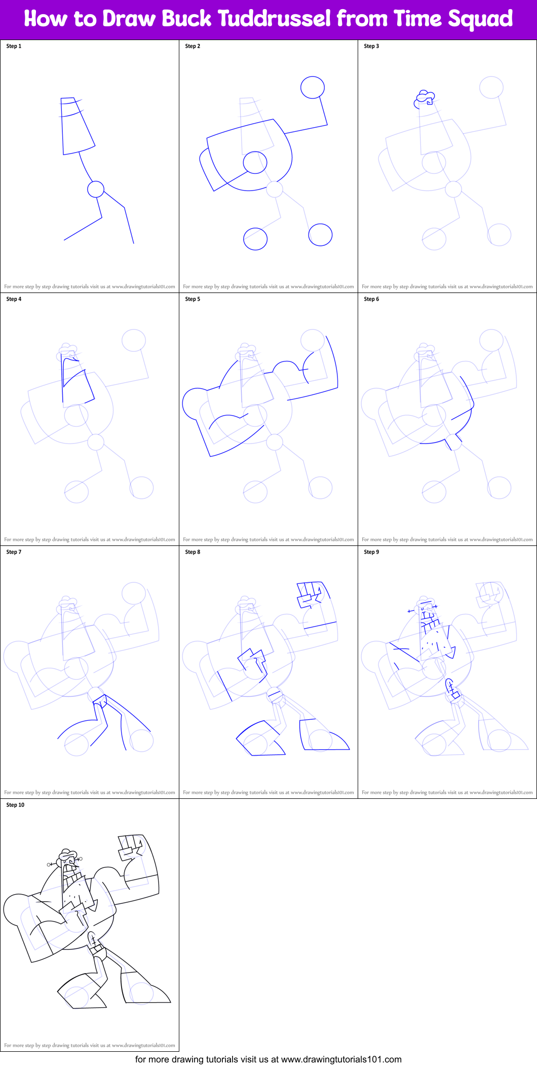 How to Draw Buck Tuddrussel from Time Squad Printable Step by Step