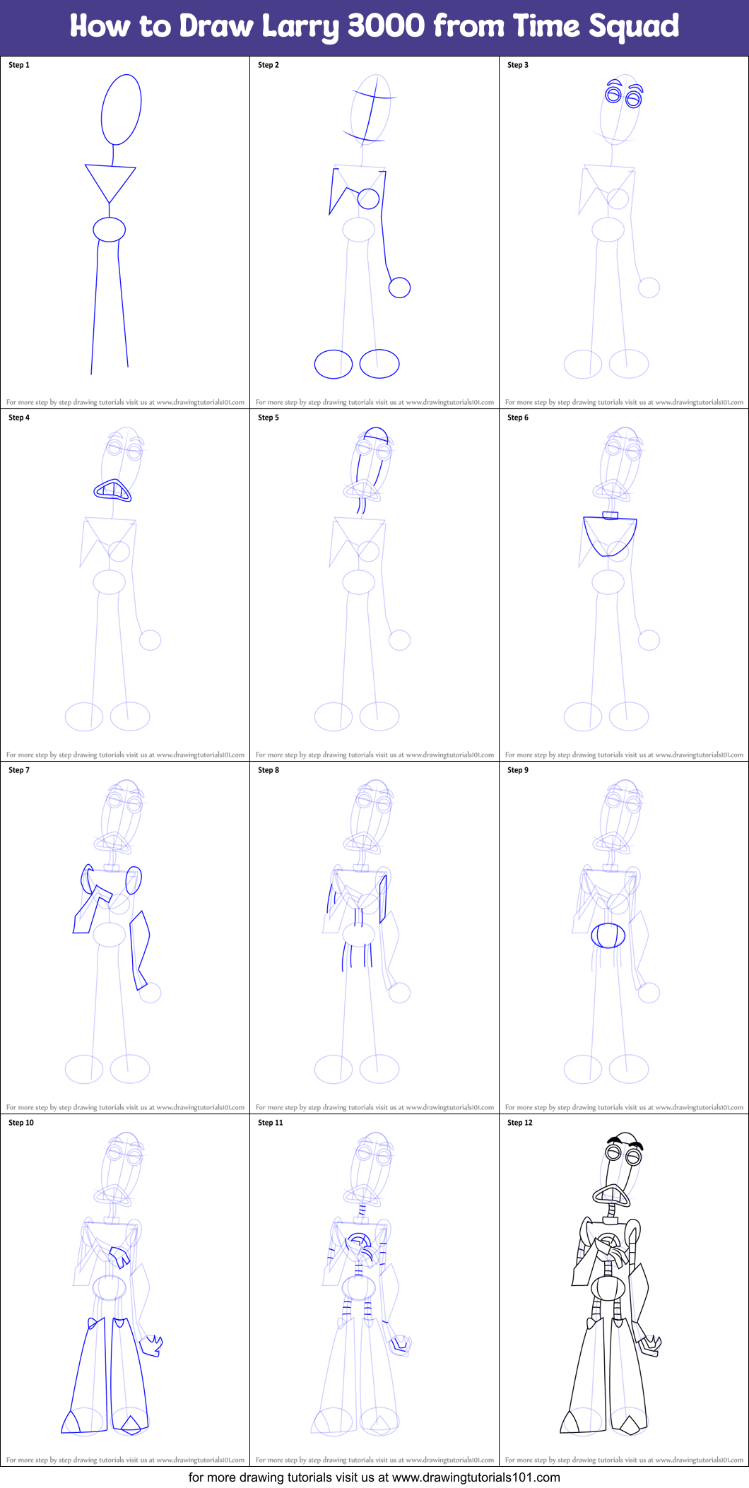 How to Draw Larry 3000 from Time Squad Printable Step by Step