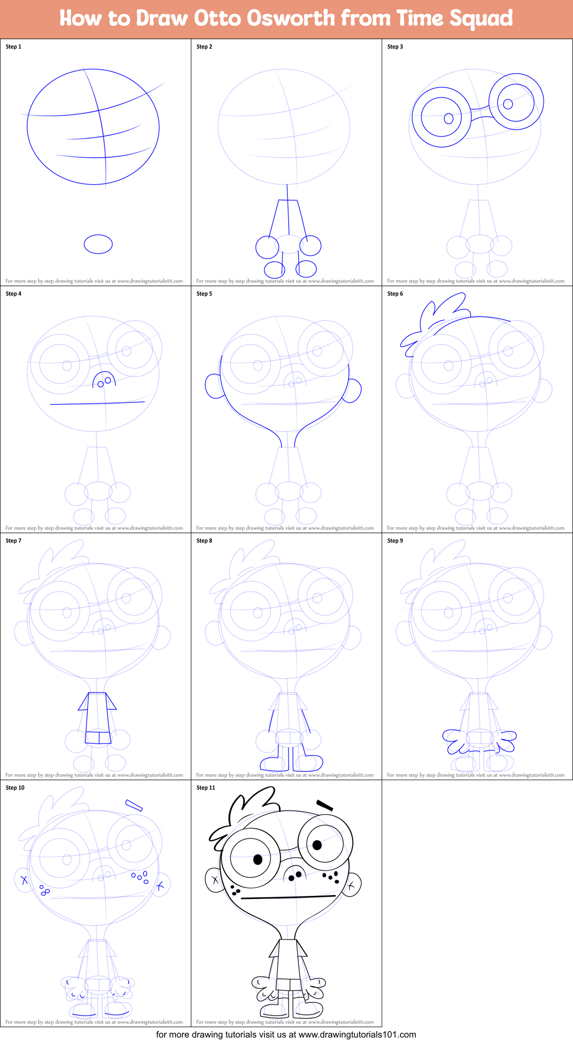 How to Draw Otto Osworth from Time Squad Printable Step by Step