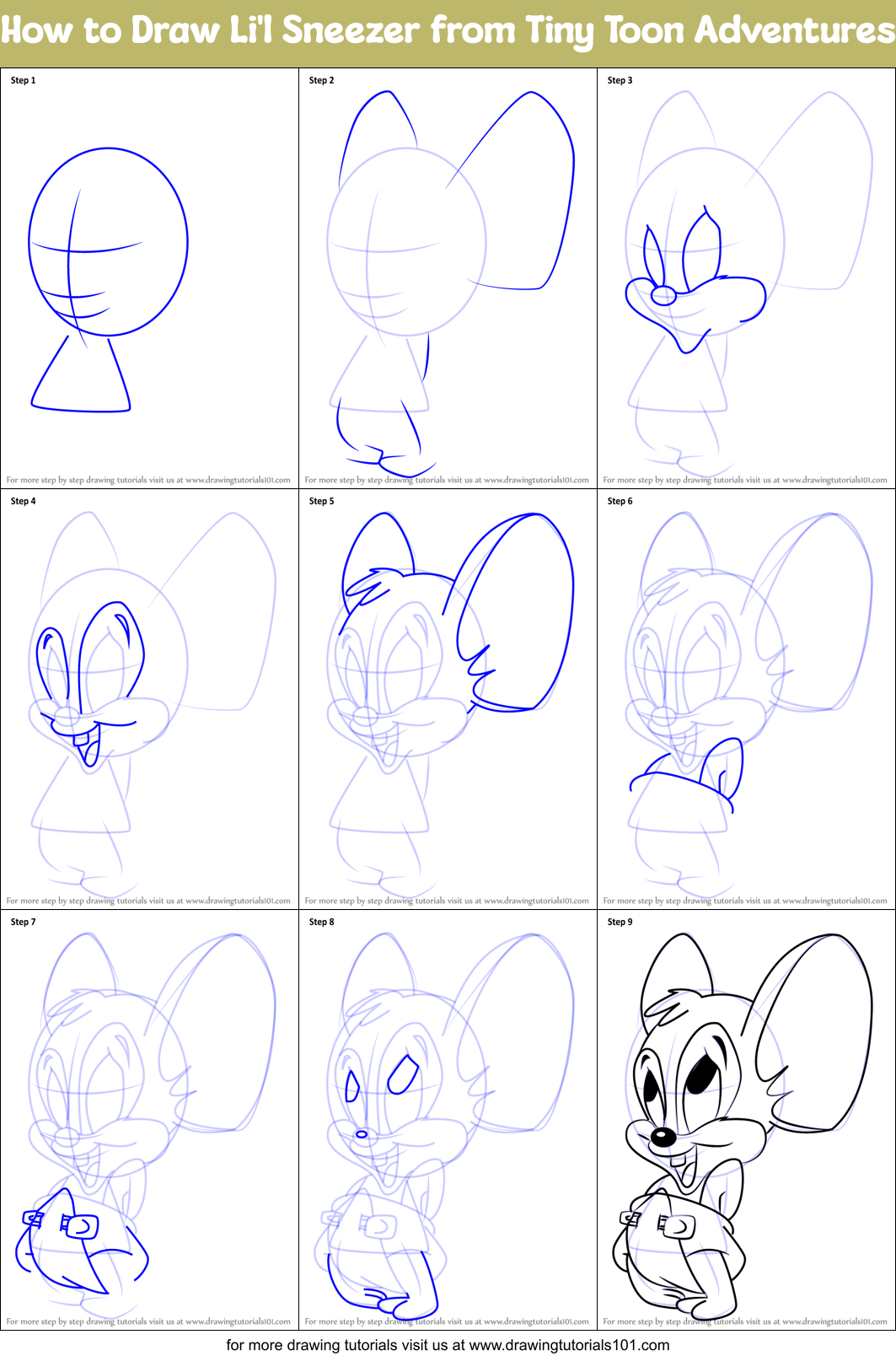 How to Draw Li'l Sneezer from Tiny Toon Adventures Printable Step by Step