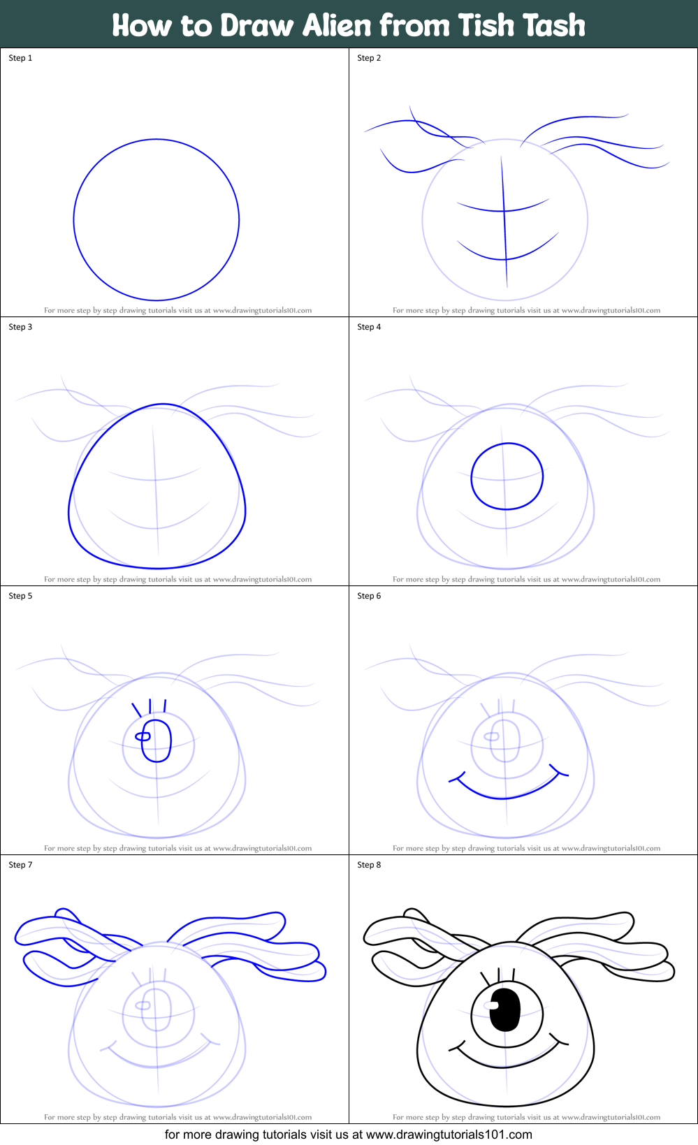 How to Draw Alien from Tish Tash Printable Step by Step
