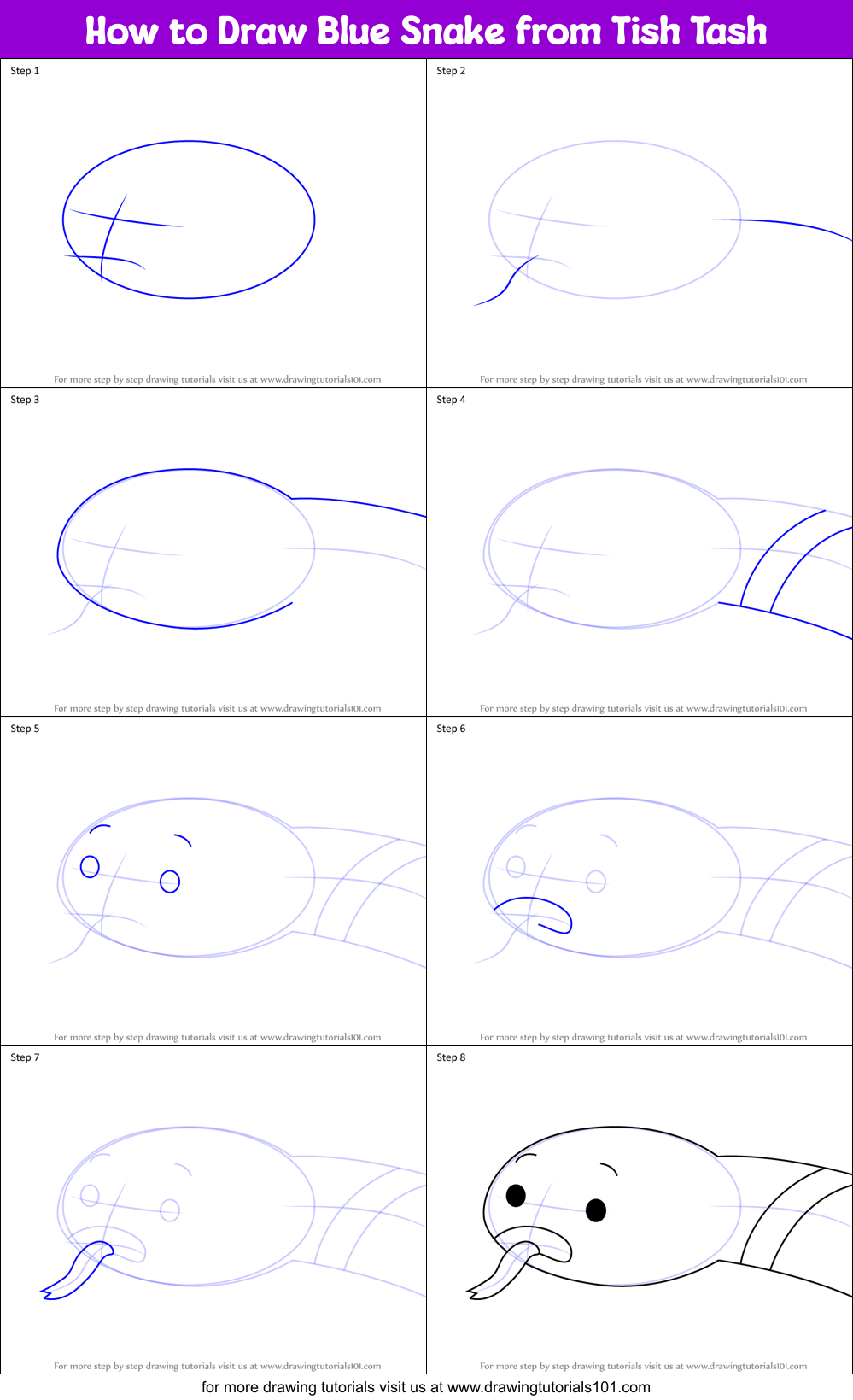 How to Draw Blue Snake from Tish Tash Printable Step by Step