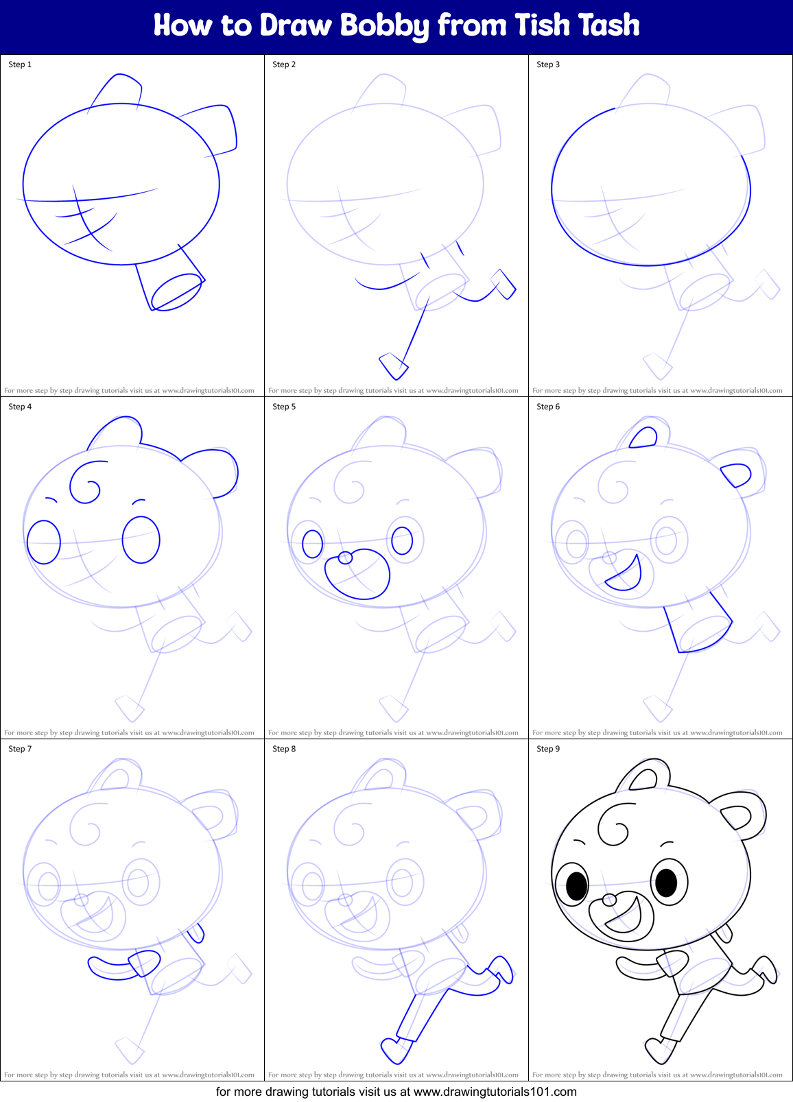 How to Draw Bobby from Tish Tash Printable Step by Step
