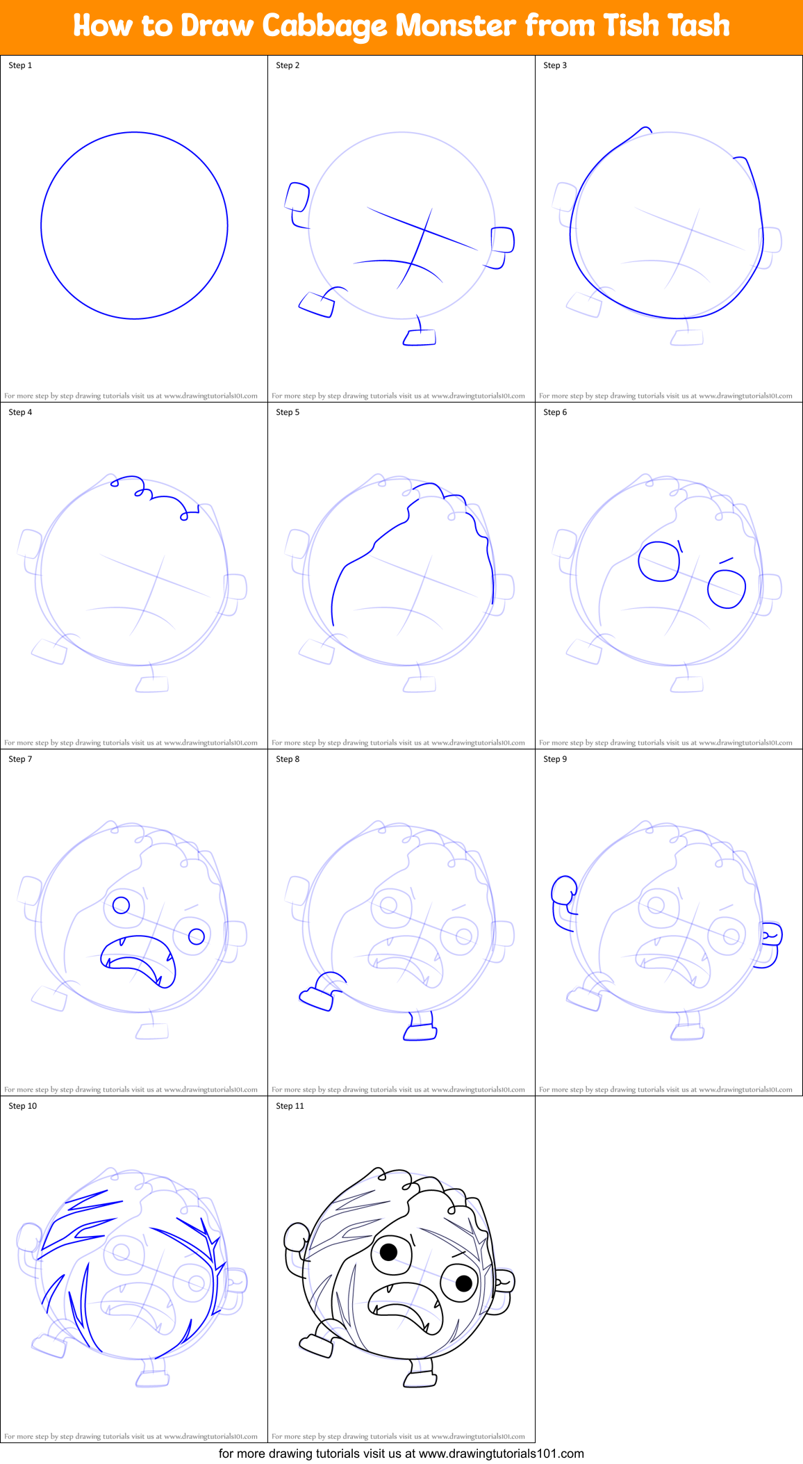 How to Draw Cabbage Monster from Tish Tash Printable Step by Step