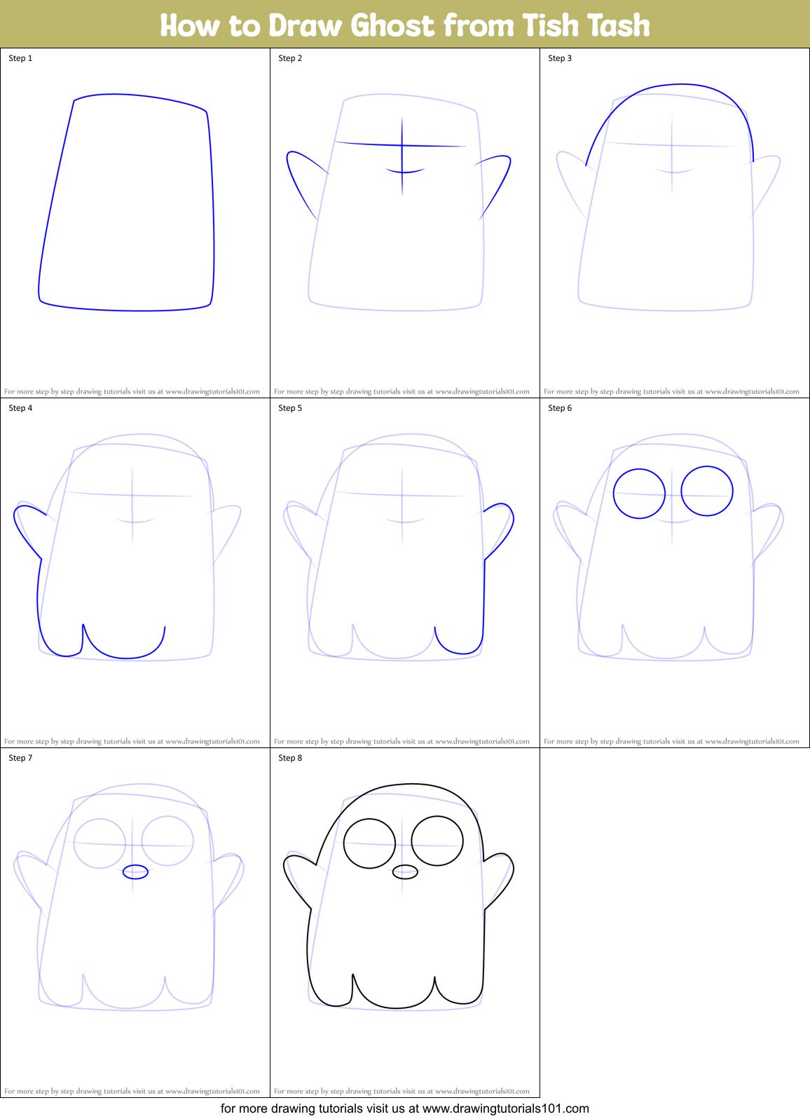 How to Draw Ghost from Tish Tash Printable Step by Step