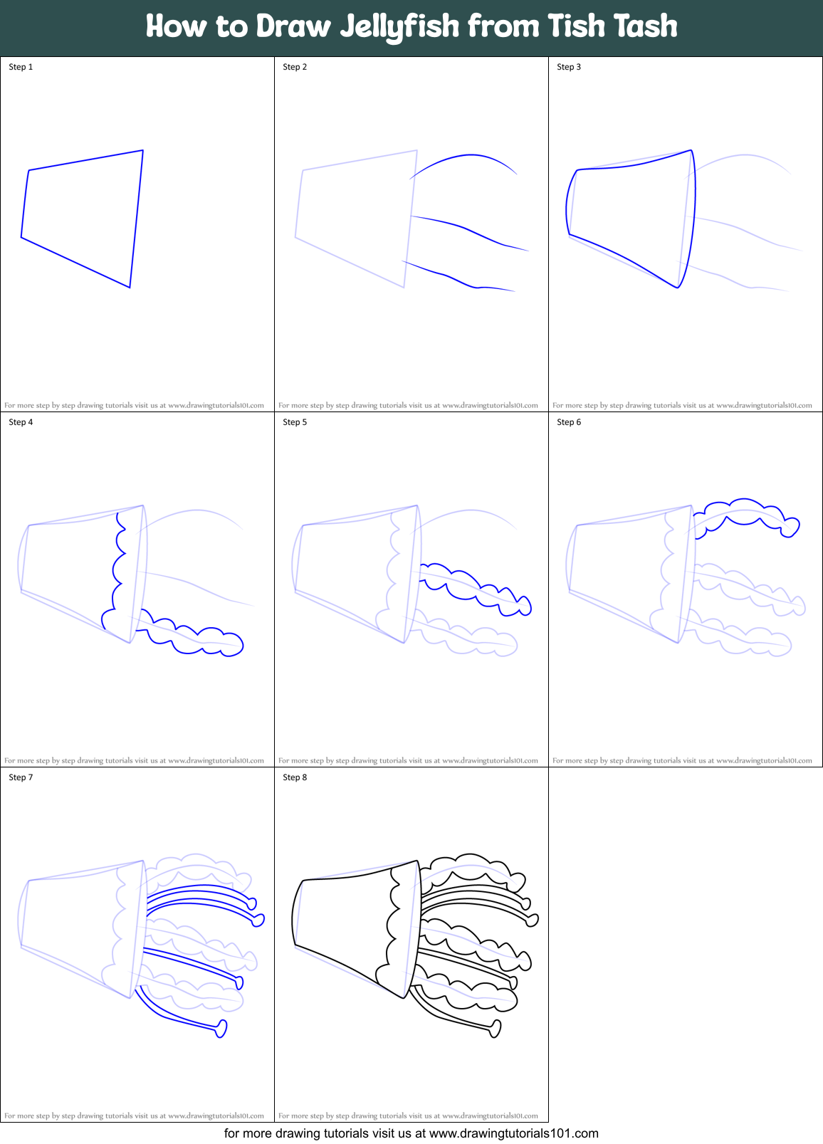 How to Draw Jellyfish from Tish Tash Printable Step by Step
