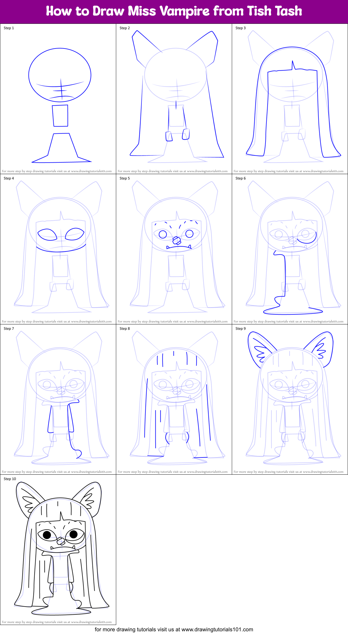 How to Draw Miss Vampire from Tish Tash Printable Step by Step
