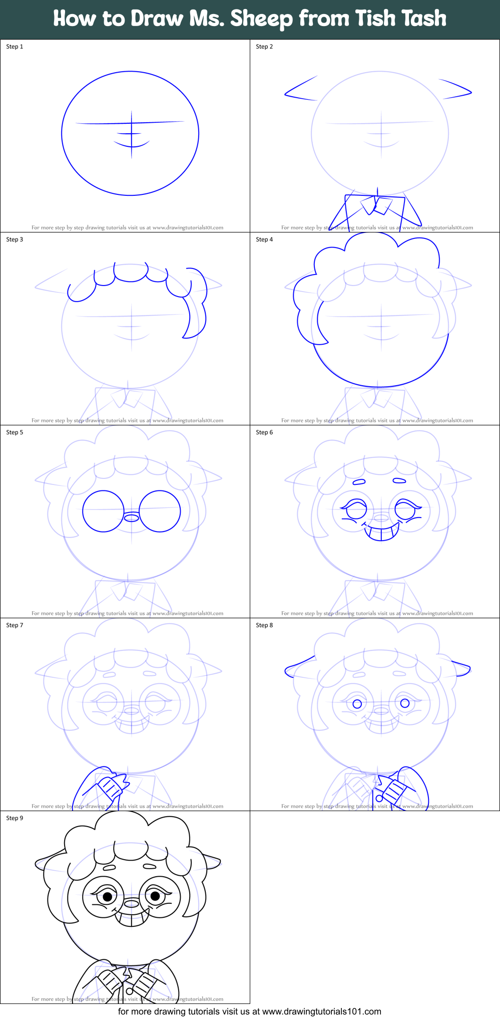 How to Draw Ms. Sheep from Tish Tash Printable Step by Step