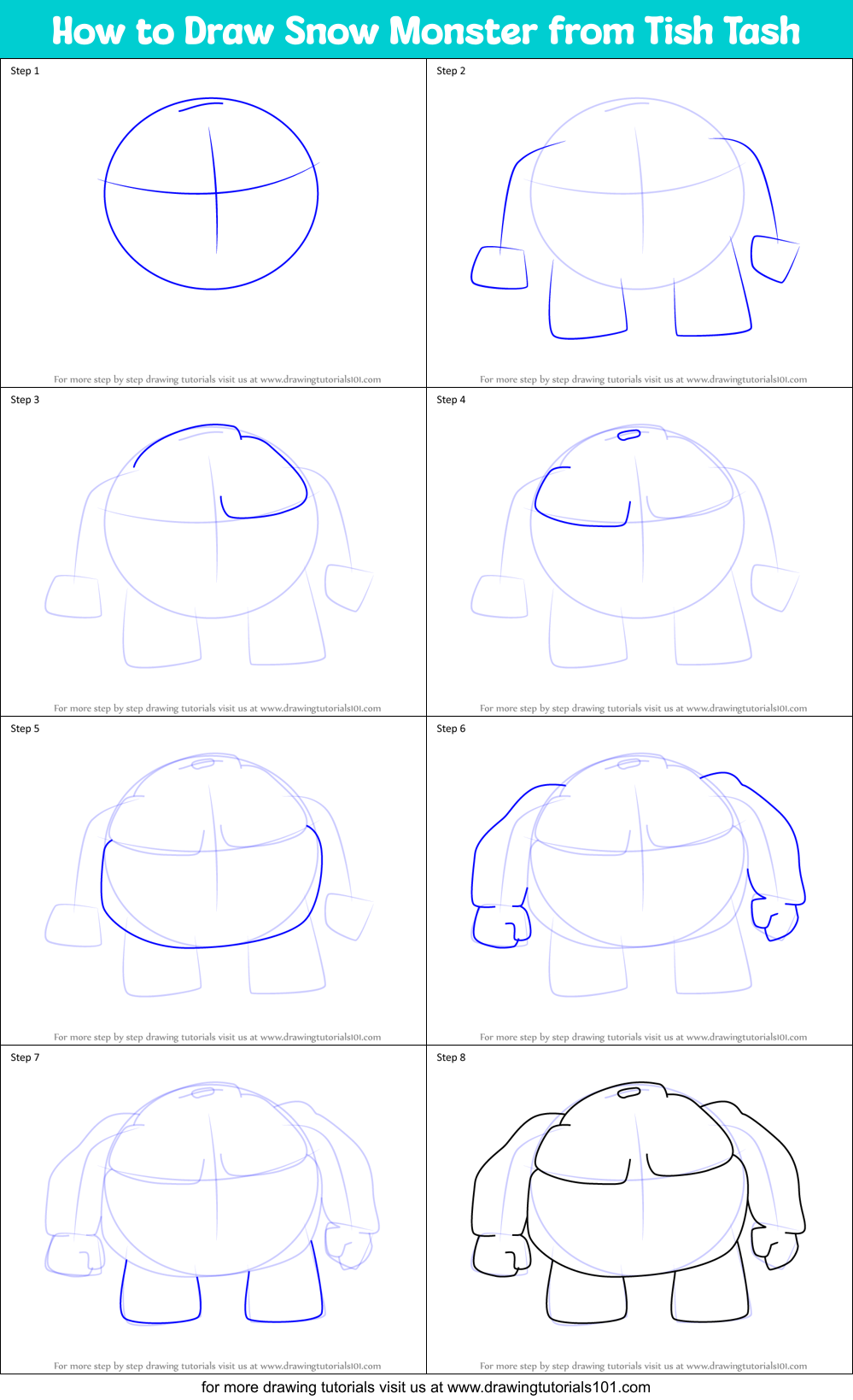 How to Draw Snow Monster from Tish Tash Printable Step by Step