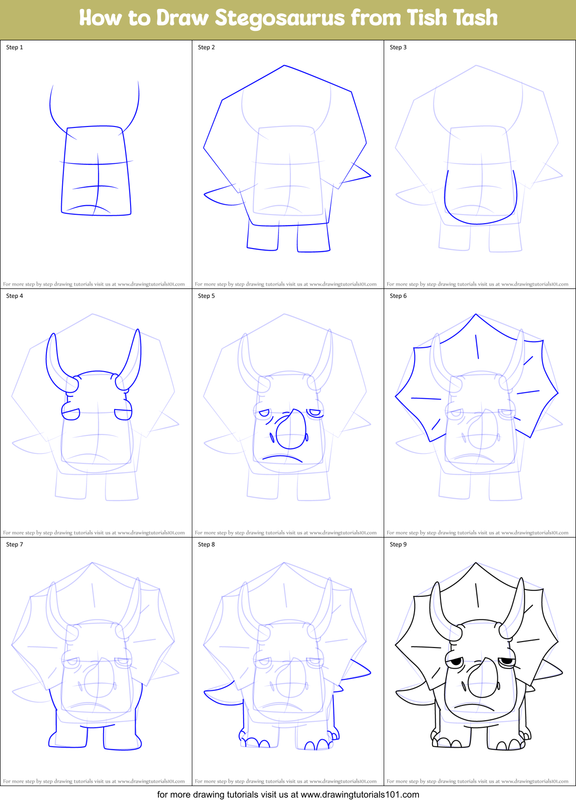 How to Draw Stegosaurus from Tish Tash Printable Step by Step