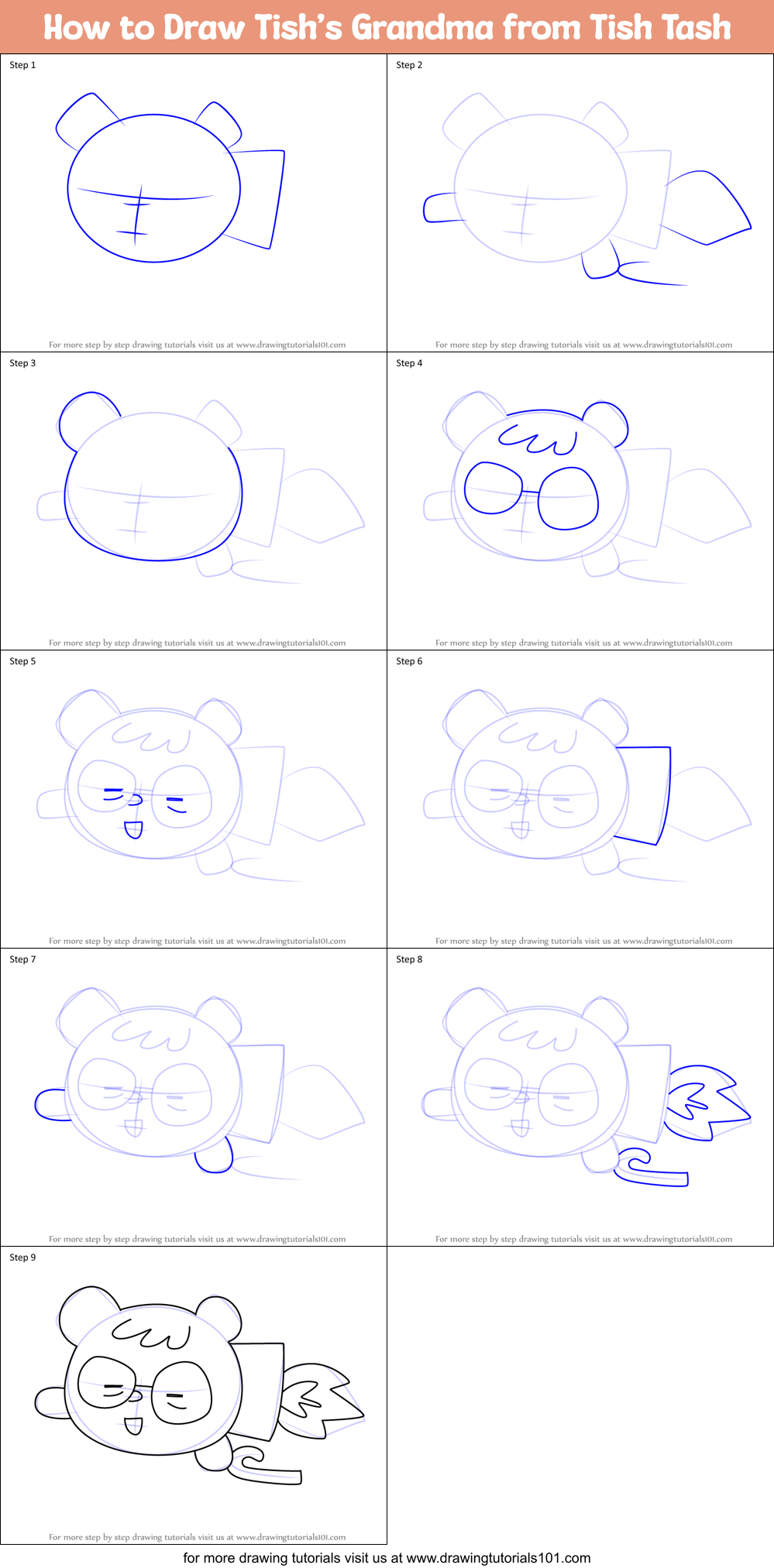 How to Draw Tish’s Grandma from Tish Tash Printable Step by Step