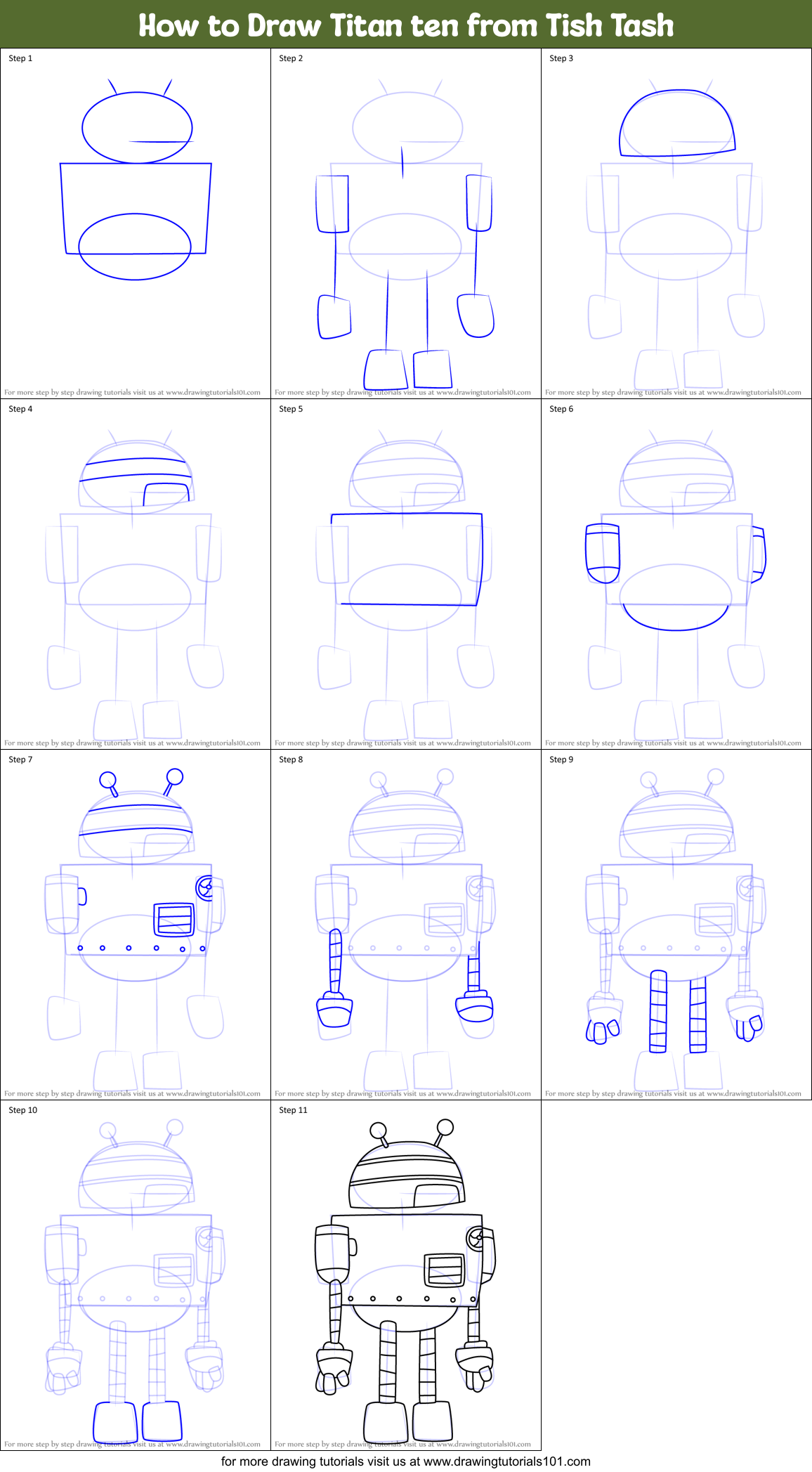 How to Draw Titan ten from Tish Tash Printable Step by Step