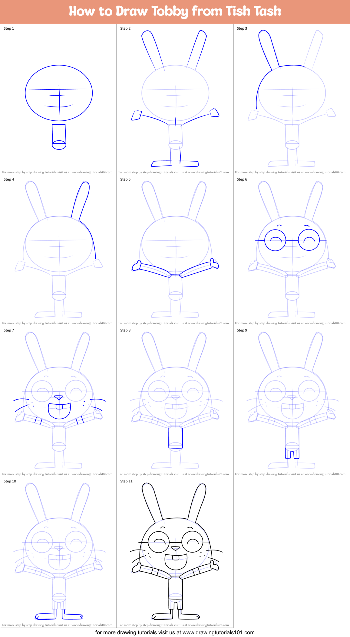 How to Draw Tobby from Tish Tash Printable Step by Step