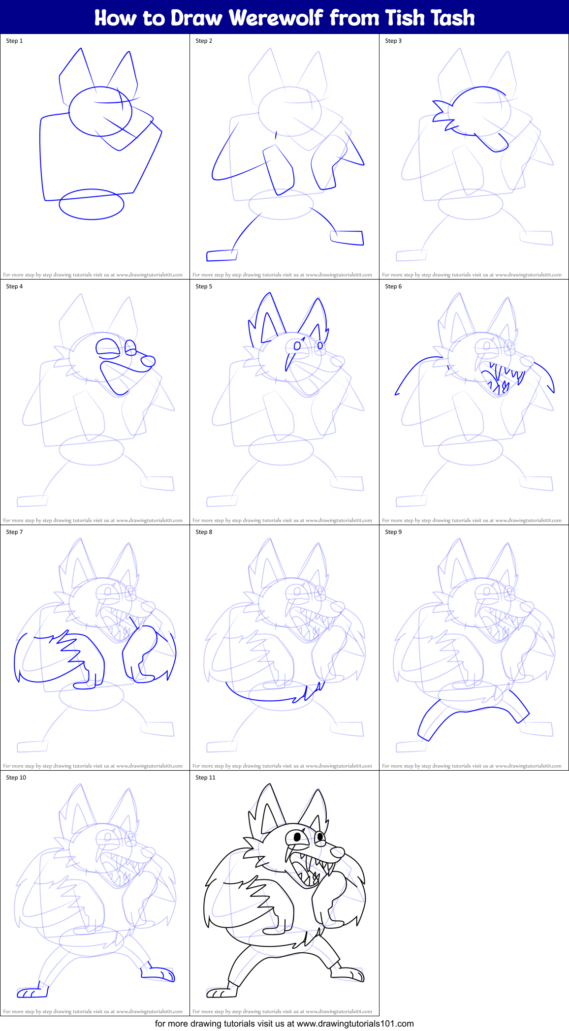 How to Draw Werewolf from Tish Tash Printable Step by Step