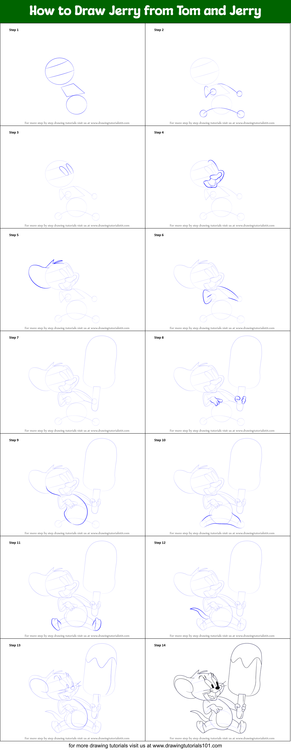 How to Draw Jerry from Tom and Jerry Printable Step by Step