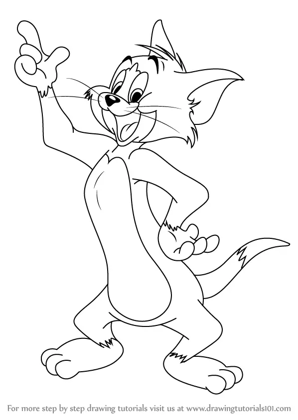 Learn How to Draw Tom Cat (Tom and Jerry) Step by Step : Drawing Tutorials