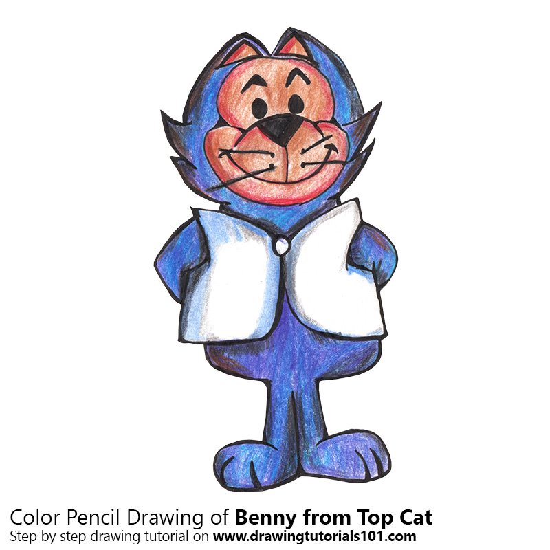 How to Draw Benny from Top Cat by Color Pencils