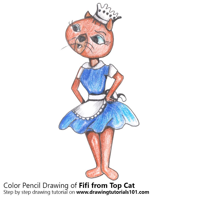 How to Draw Fifi from Top Cat by Color Pencils