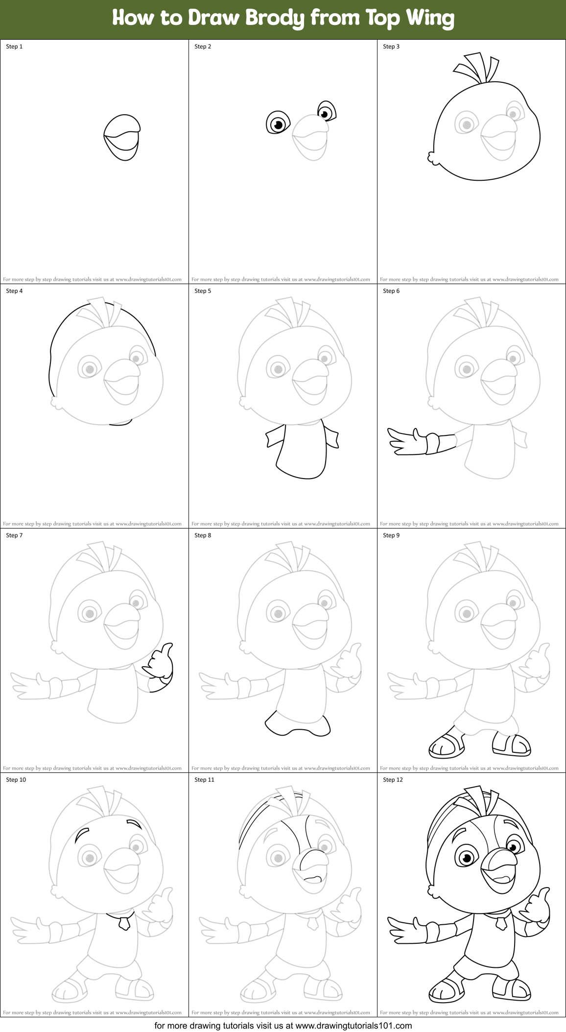 How to Draw Brody from Top Wing Printable Step by Step