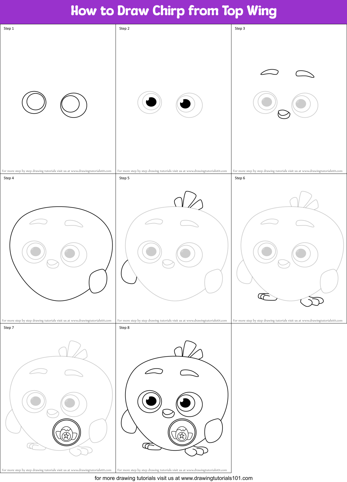 How to Draw Chirp from Top Wing Printable Step by Step