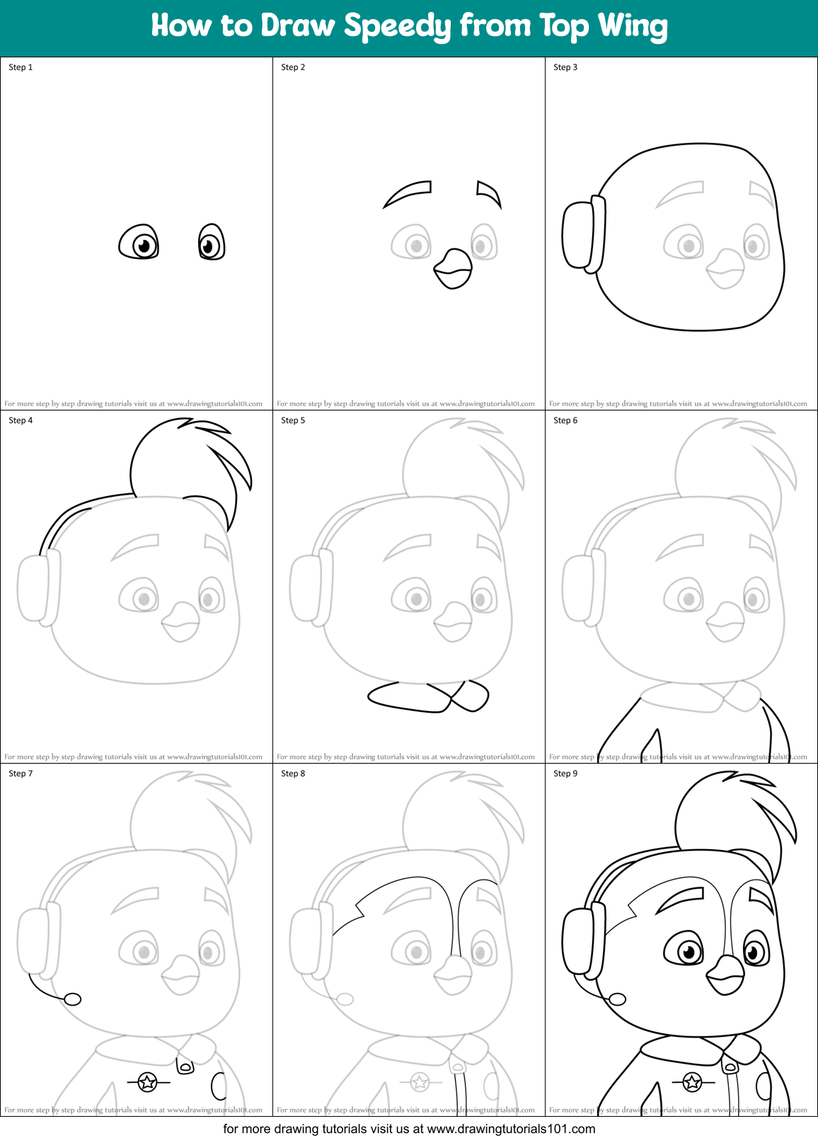 How to Draw Speedy from Top Wing Printable Step by Step