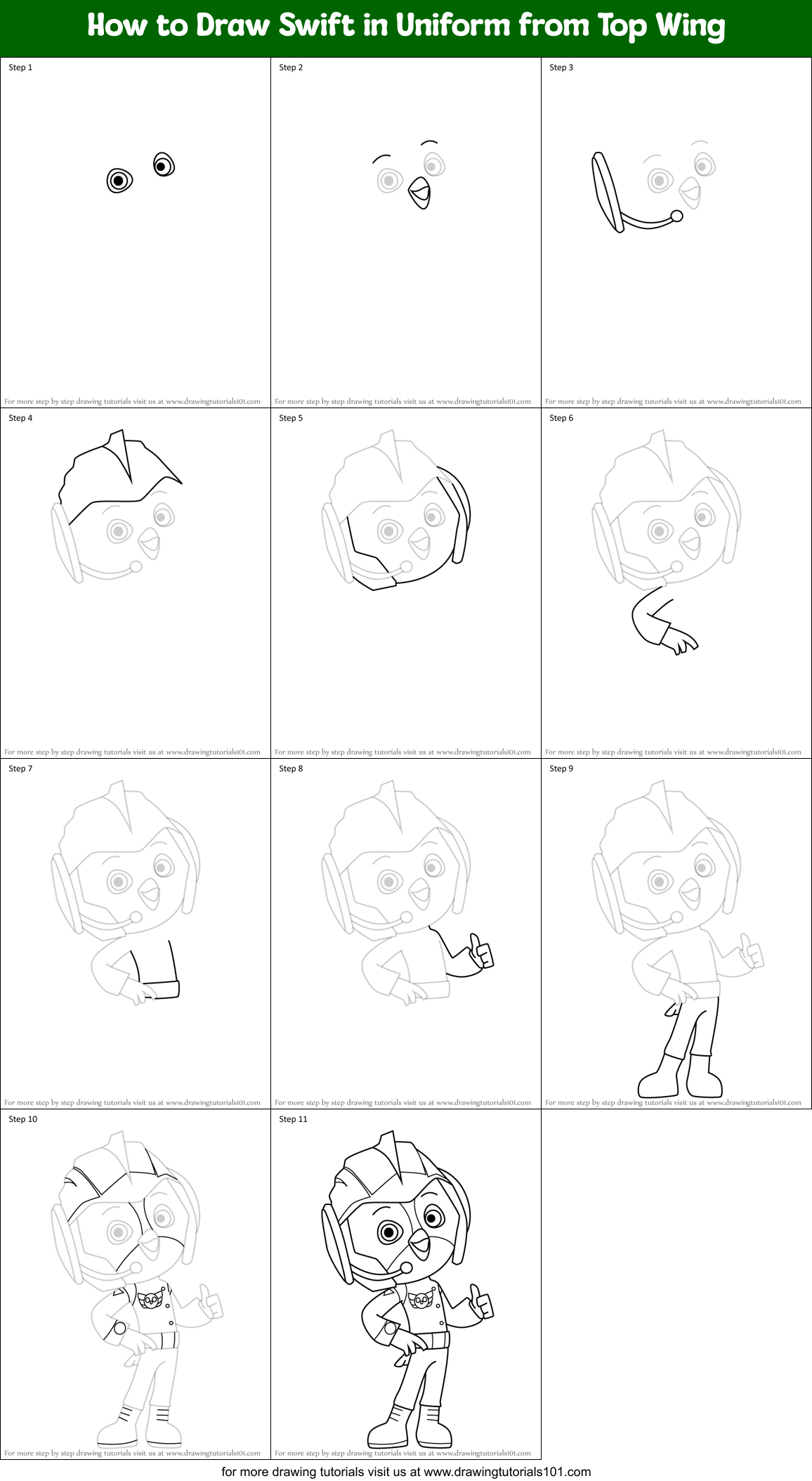 How to Draw Swift in Uniform from Top Wing Printable Step by Step
