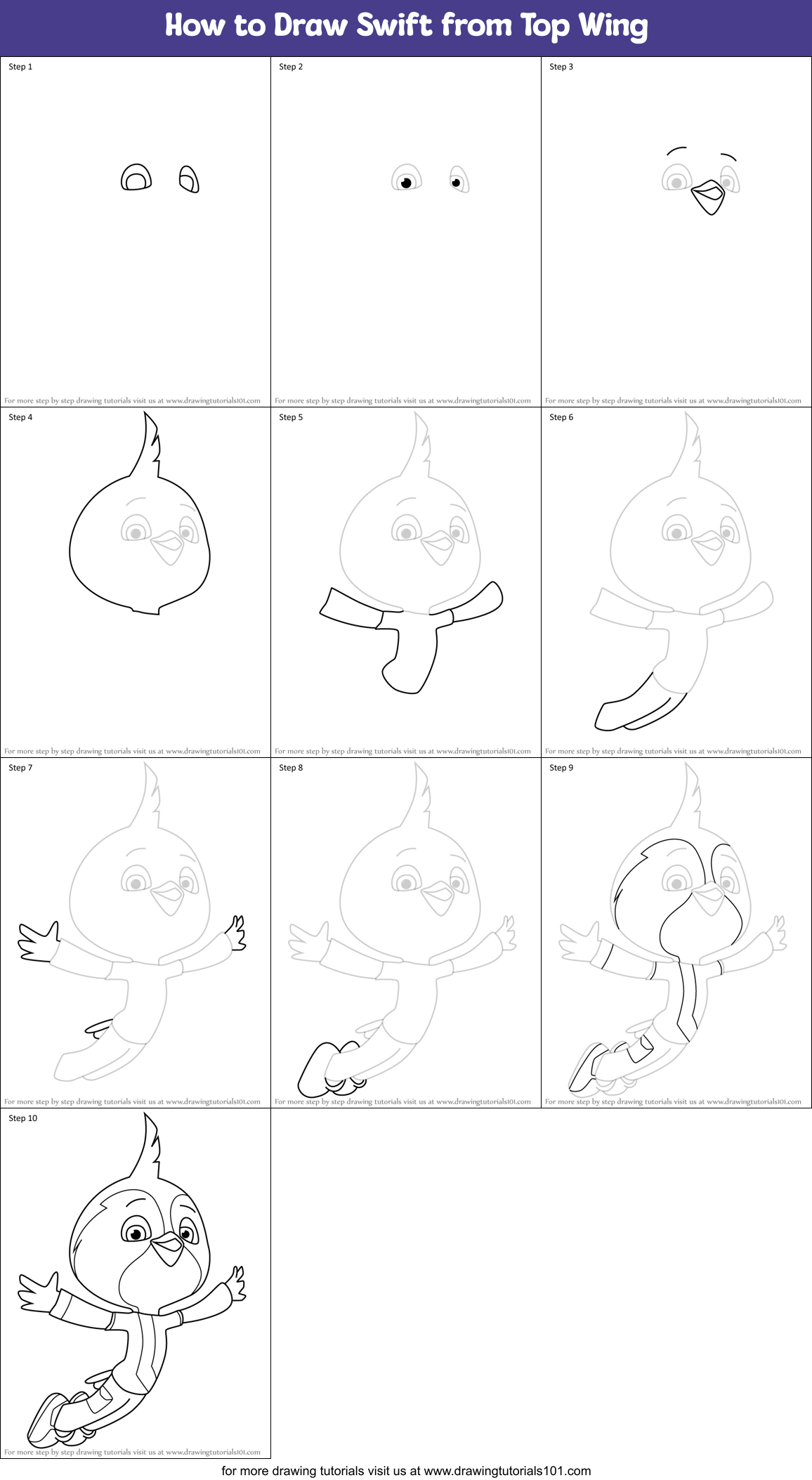 How to Draw Swift from Top Wing Printable Step by Step