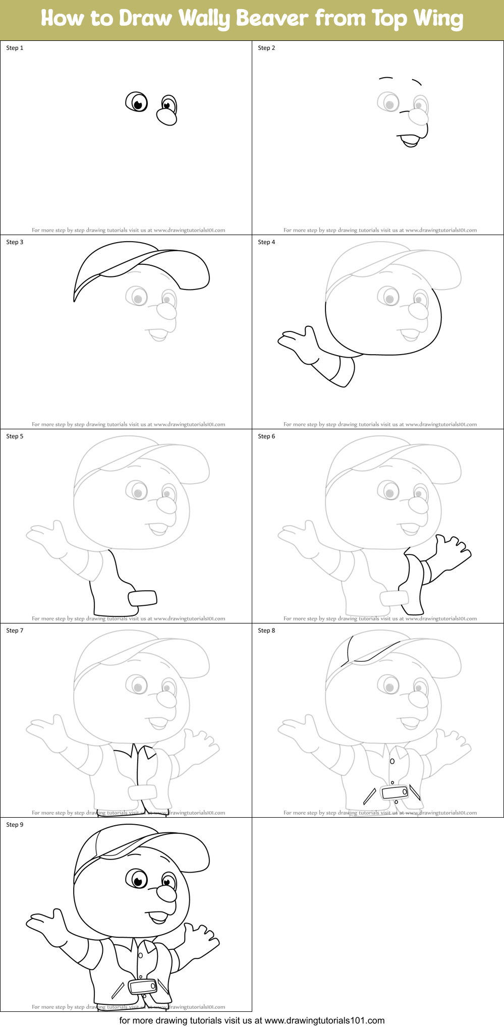 How to Draw Wally Beaver from Top Wing Printable Step by Step